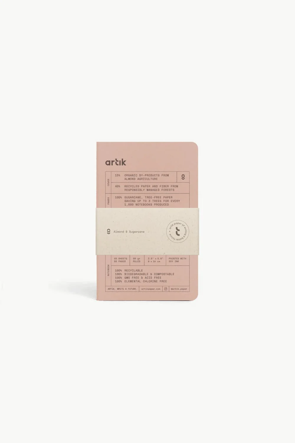 Artik Pack Of 3 Pocket Singer Sewn Notebooks in Almond