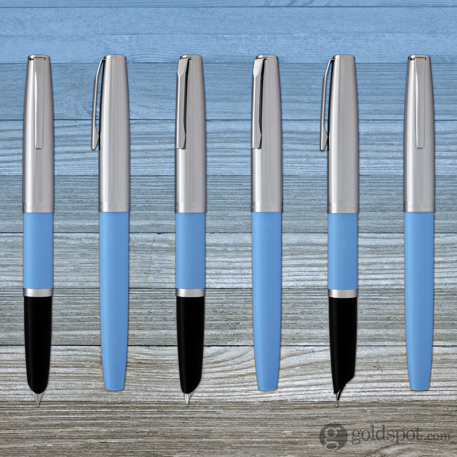 Aurora Duo Cart Fountain Pen - Light Blue Resin With Chrome Cap, Medium Point - Image 8
