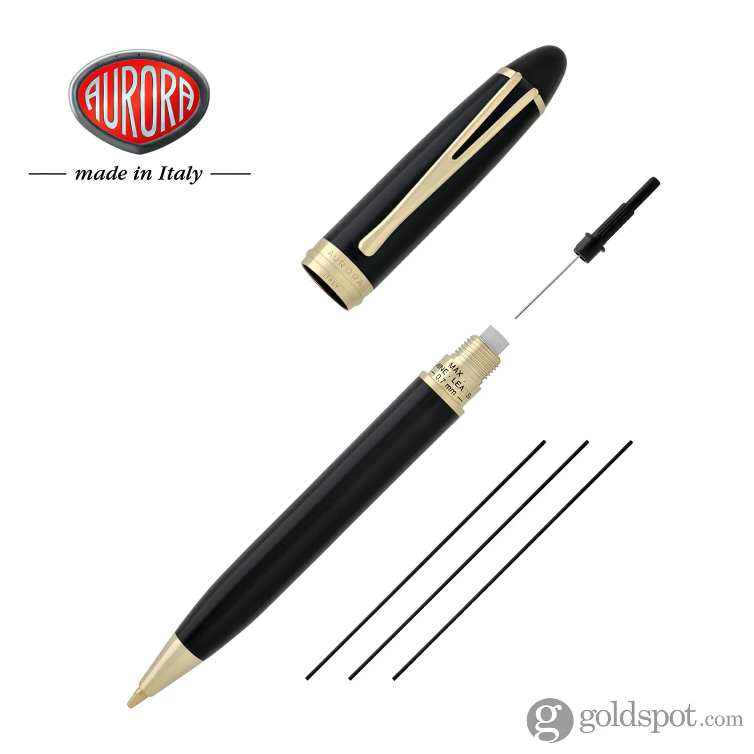 Aurora Ipsilon Deluxe Mechanical Pencil in Black with Gold Trim - 0.7mm - Image 5