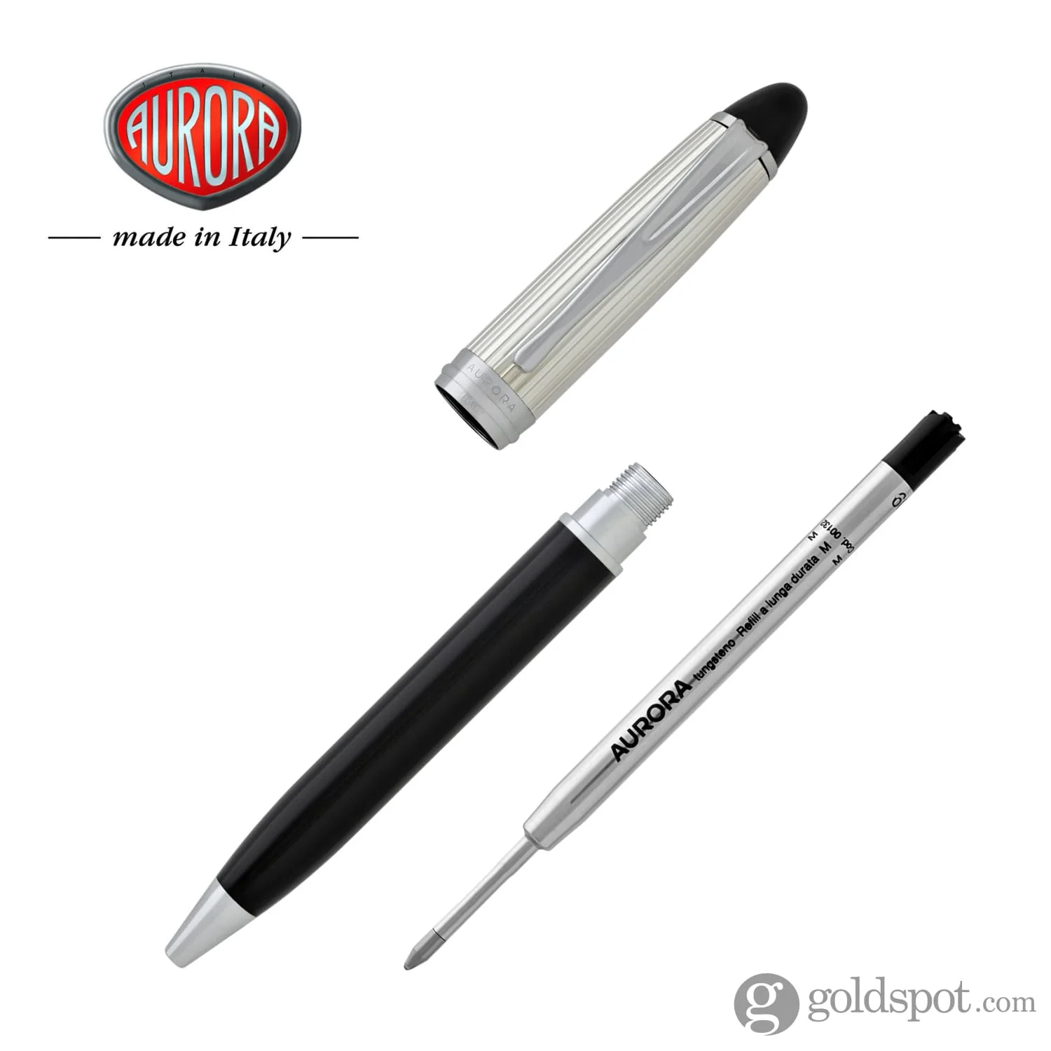 Aurora Ipsilon Silver Ballpoint Pen in Black with Sterling Silver Cap - Image 5