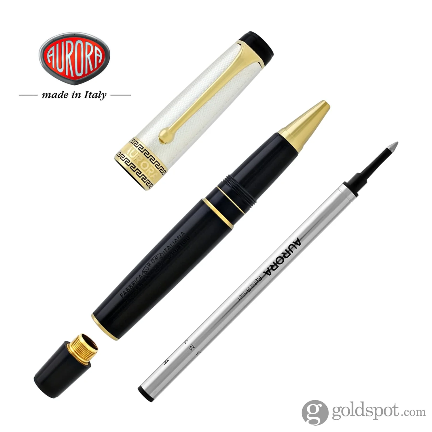 Aurora Optima Rollerball Pen Black Barrel with Solid Silver Cap - Image 8