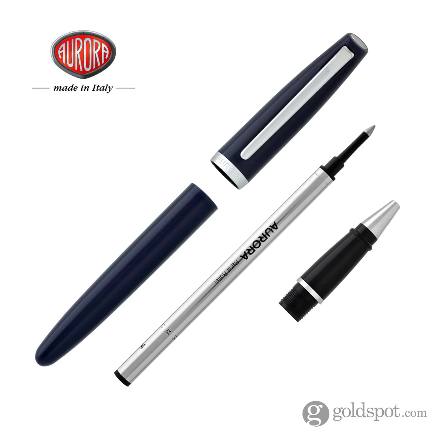Aurora Style Resin Rollerball Pen in Blue with Chrome Trim - Image 7