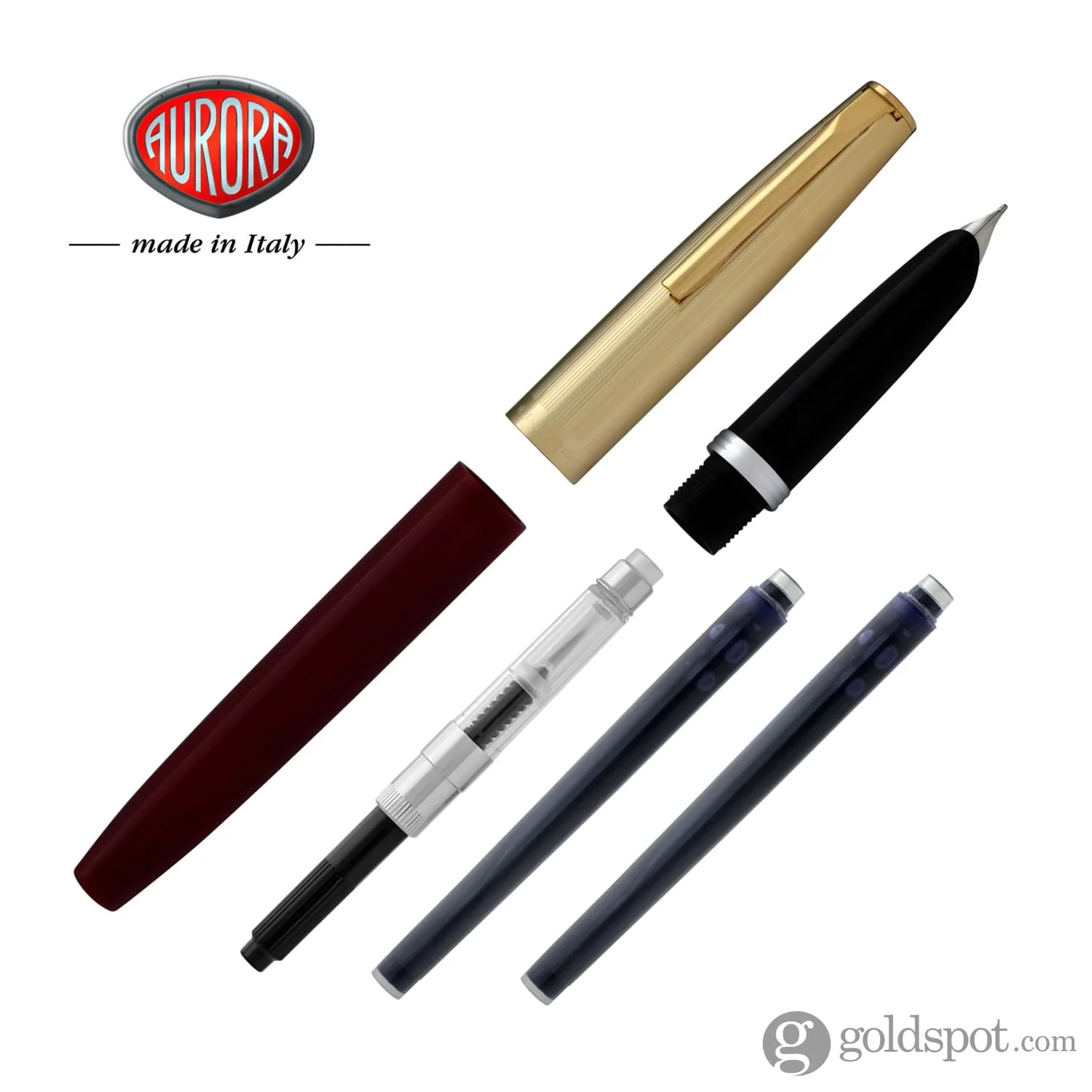 Aurora Duo Cart Fountain Pen in Bordeaux Resin with Gold Plated Cap - Medium Point - Image 7