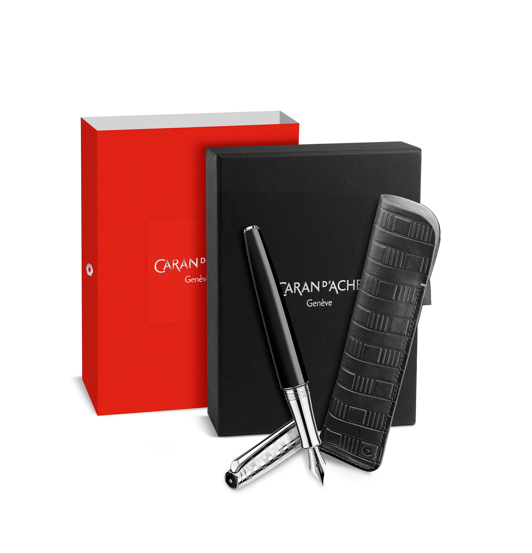 Caran d'Ache Leman Fountain Pen in Damier Gift Set with Leather Case - Special Edition - Image 11