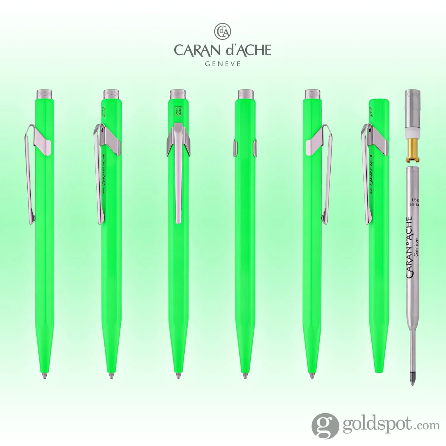 Caran d'Ache 849 Metal Ballpoint Pen in Fluorescent Yellow & Green - Image 7