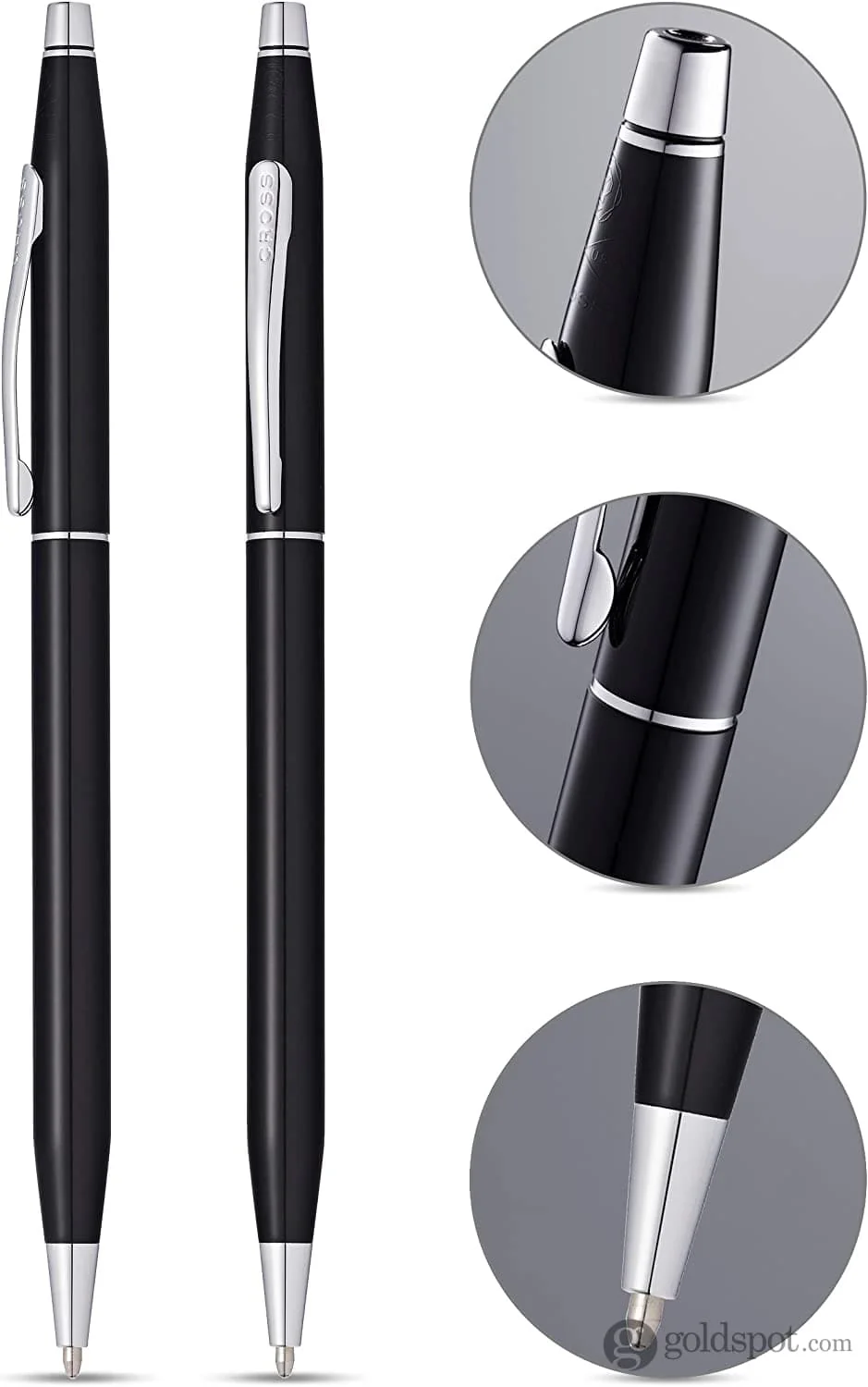 Classic Century Glossy Black PVD Chrome Trim Ballpoint Pen - Image 2