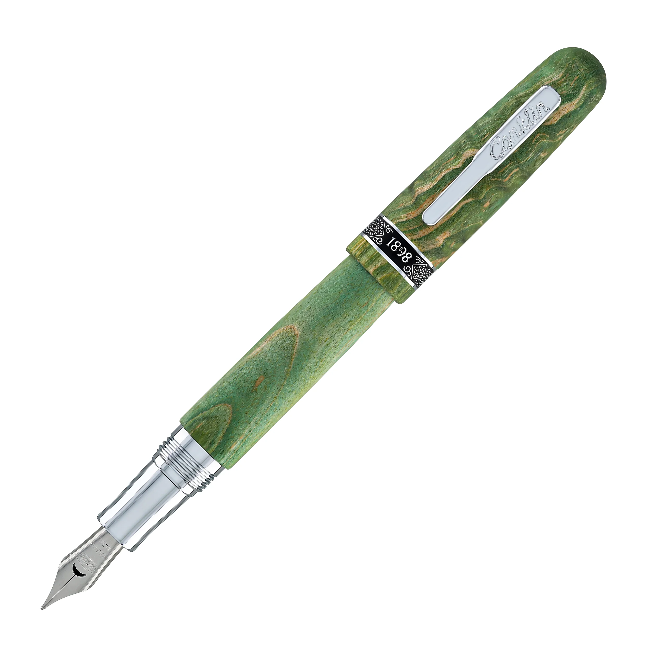 Conklin 1898 Stabilized Wood Fountain Pen in Matte Green with Chrome Trim - Limited Edition - Image 3