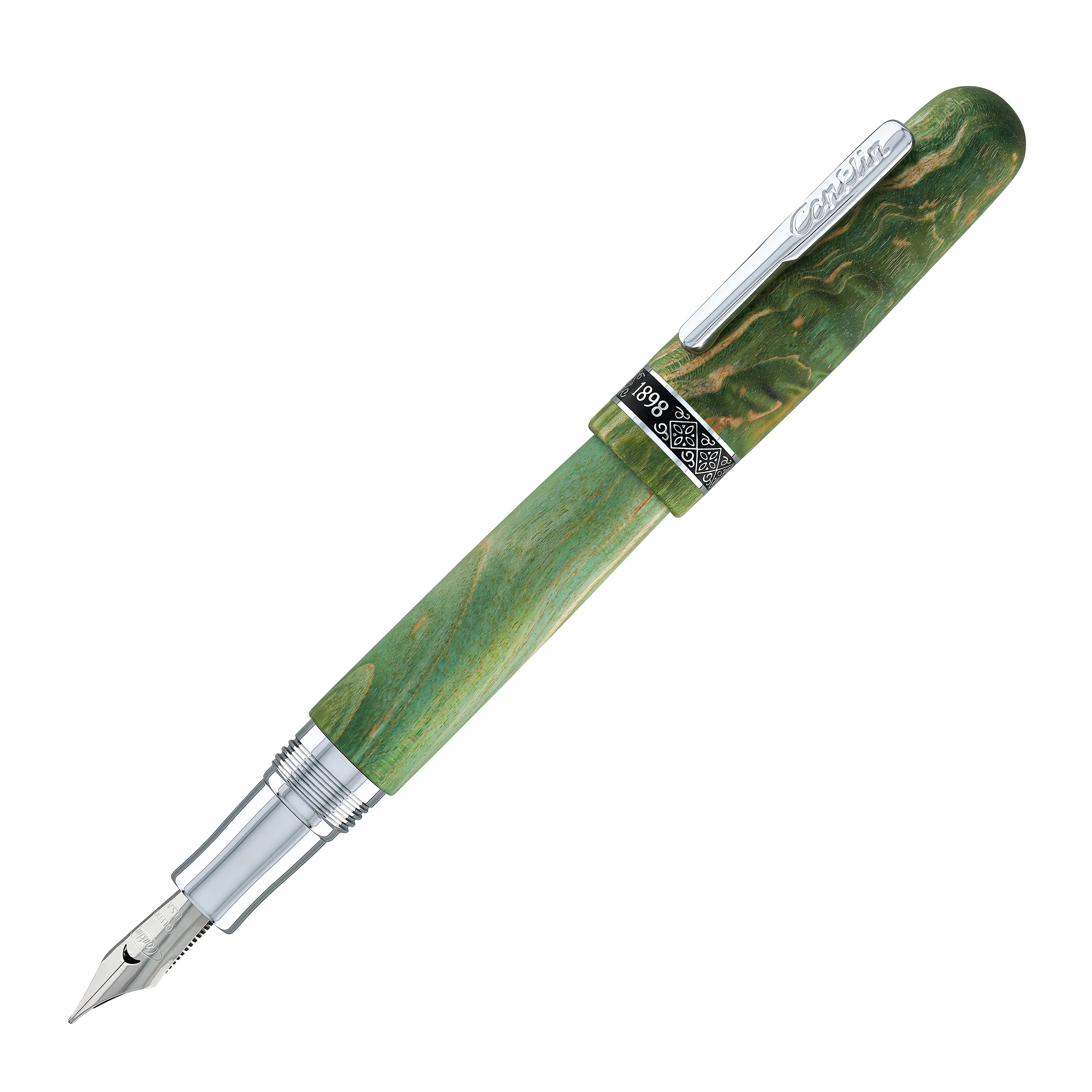 Conklin 1898 Stabilized Wood Fountain Pen in Matte Green with Chrome Trim - Limited Edition - Image 4