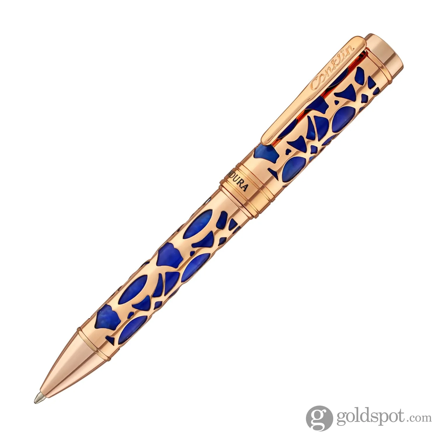 Conklin Endura Deco Crest Ballpoint Pen in Blue with Rosegold Trim - Image 2