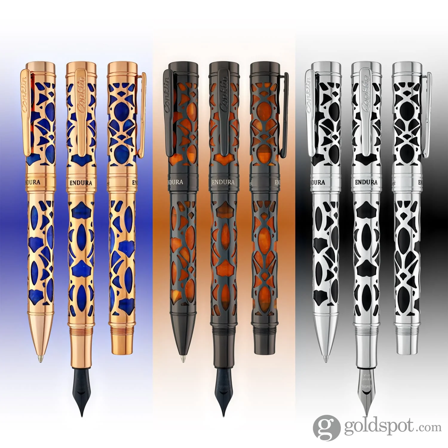 Conklin Endura Deco Crest Fountain Pen in Blue with Rosegold Trim - Image 10