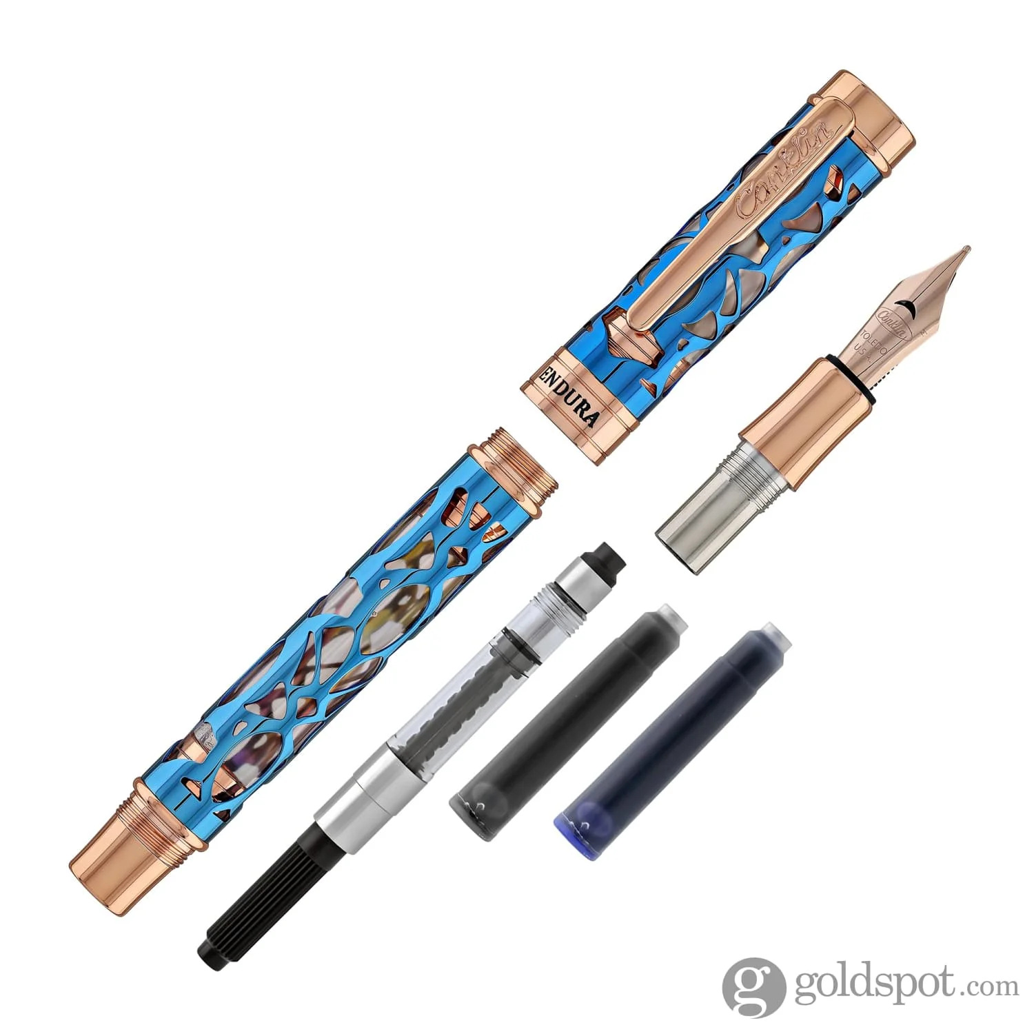 Conklin Endura Deco Crest Fountain Pen in Demo Blue with Rosegold Trim - Image 7