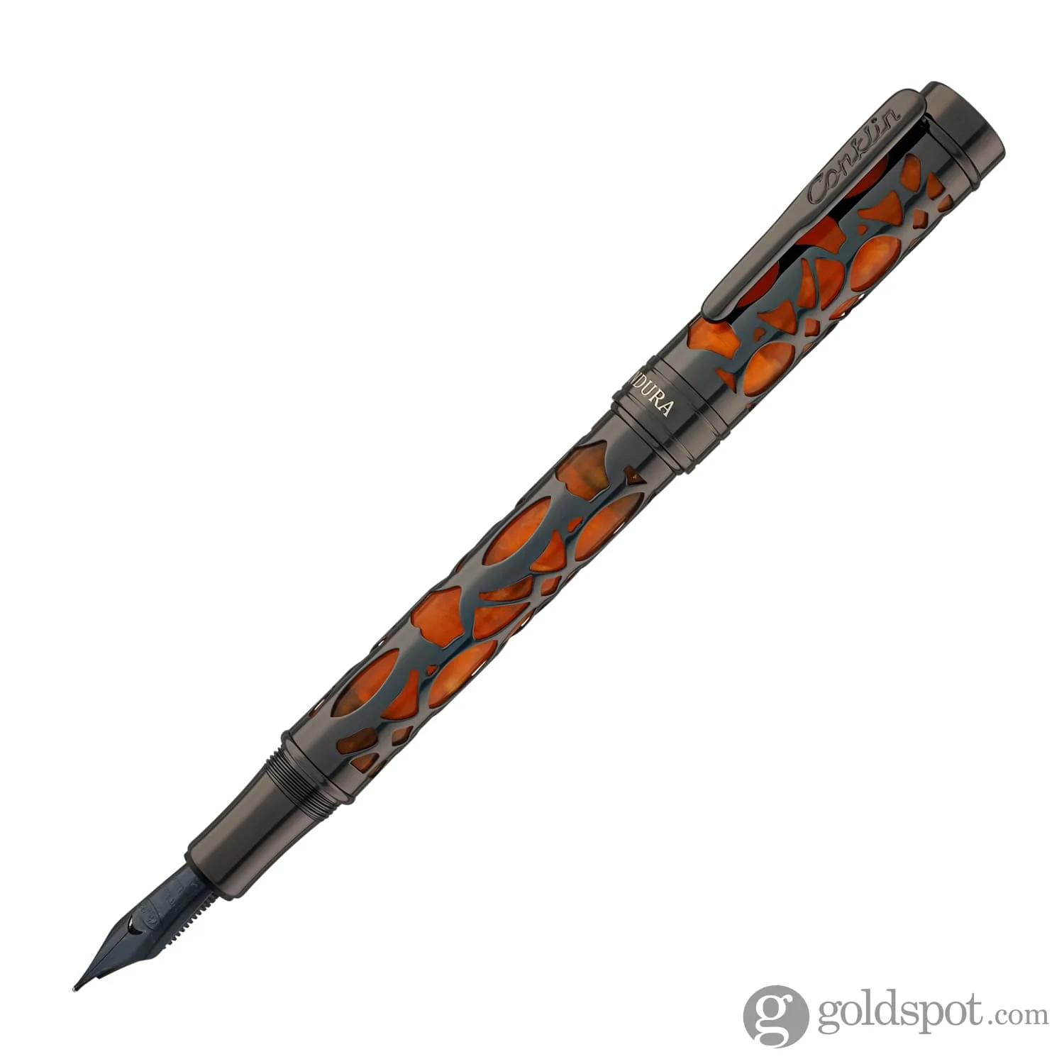 Conklin Endura Deco Crest Fountain Pen in Orange with Gunmetal Trim - Image 2