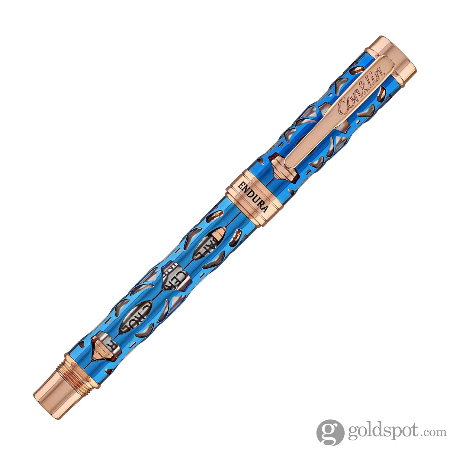 Conklin Endura Deco Crest Rollerball Pen in Demo Blue with Rosegold Trim - Image 4