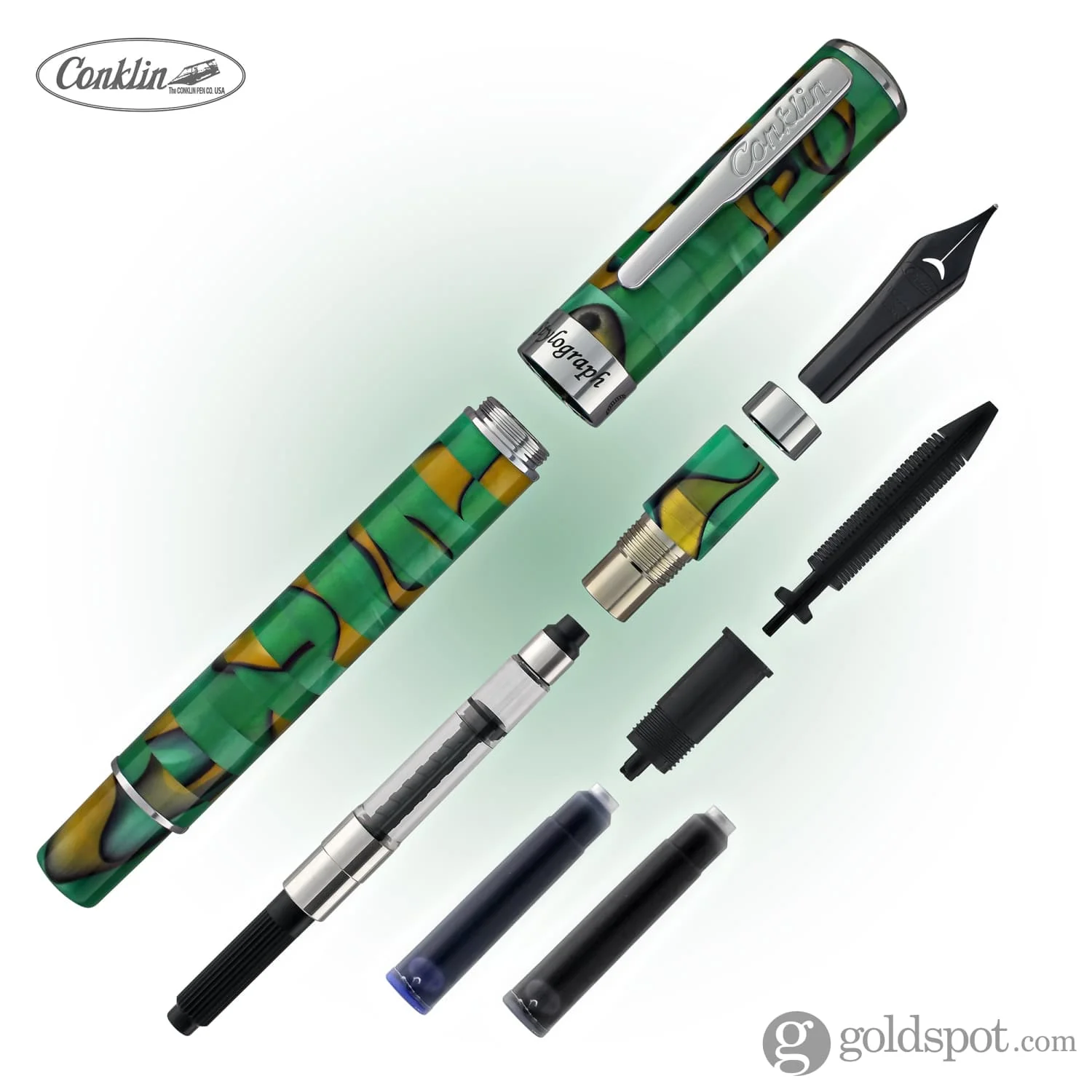 Conklin Stylograph Mosaic Fountain Pen in Green/Brown - Image 7