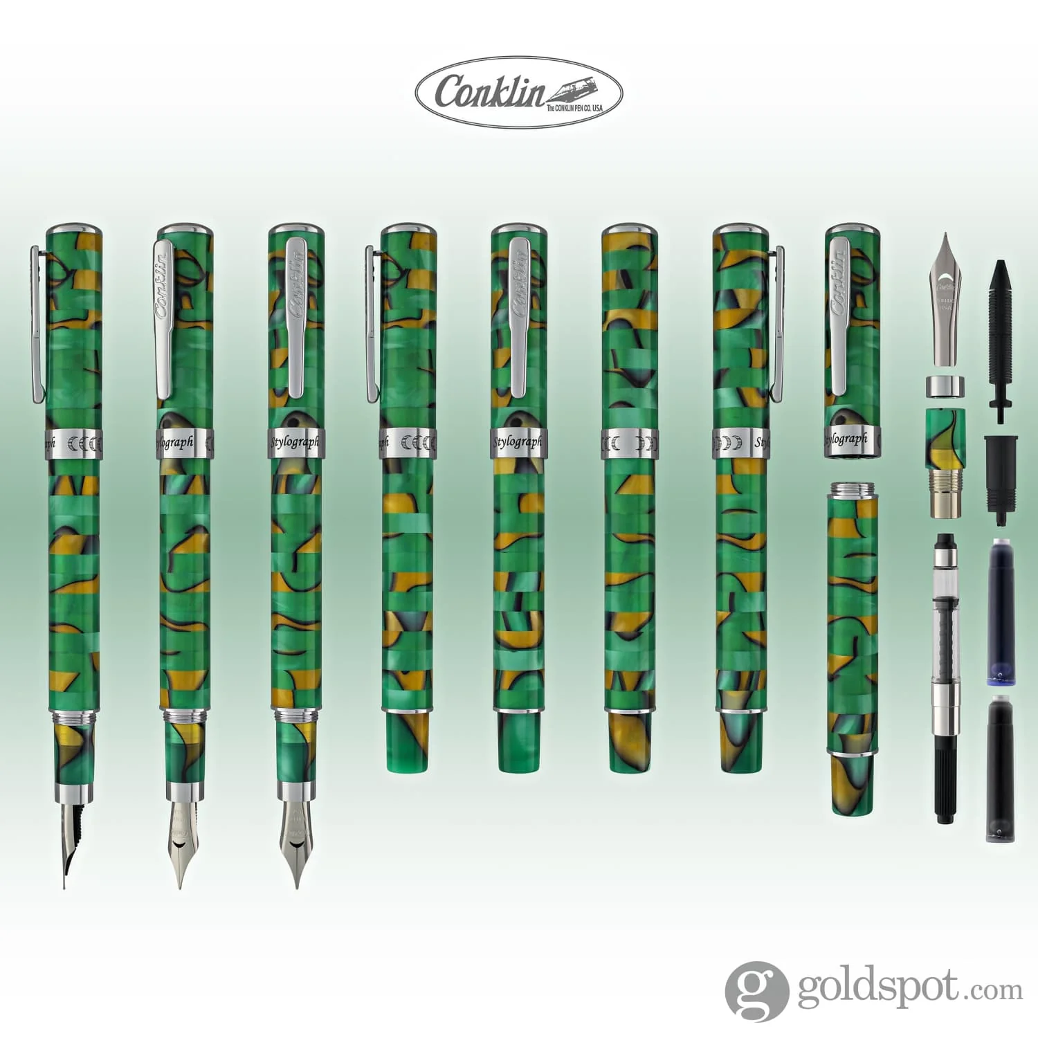 Conklin Stylograph Mosaic Fountain Pen in Green/Brown - Image 8
