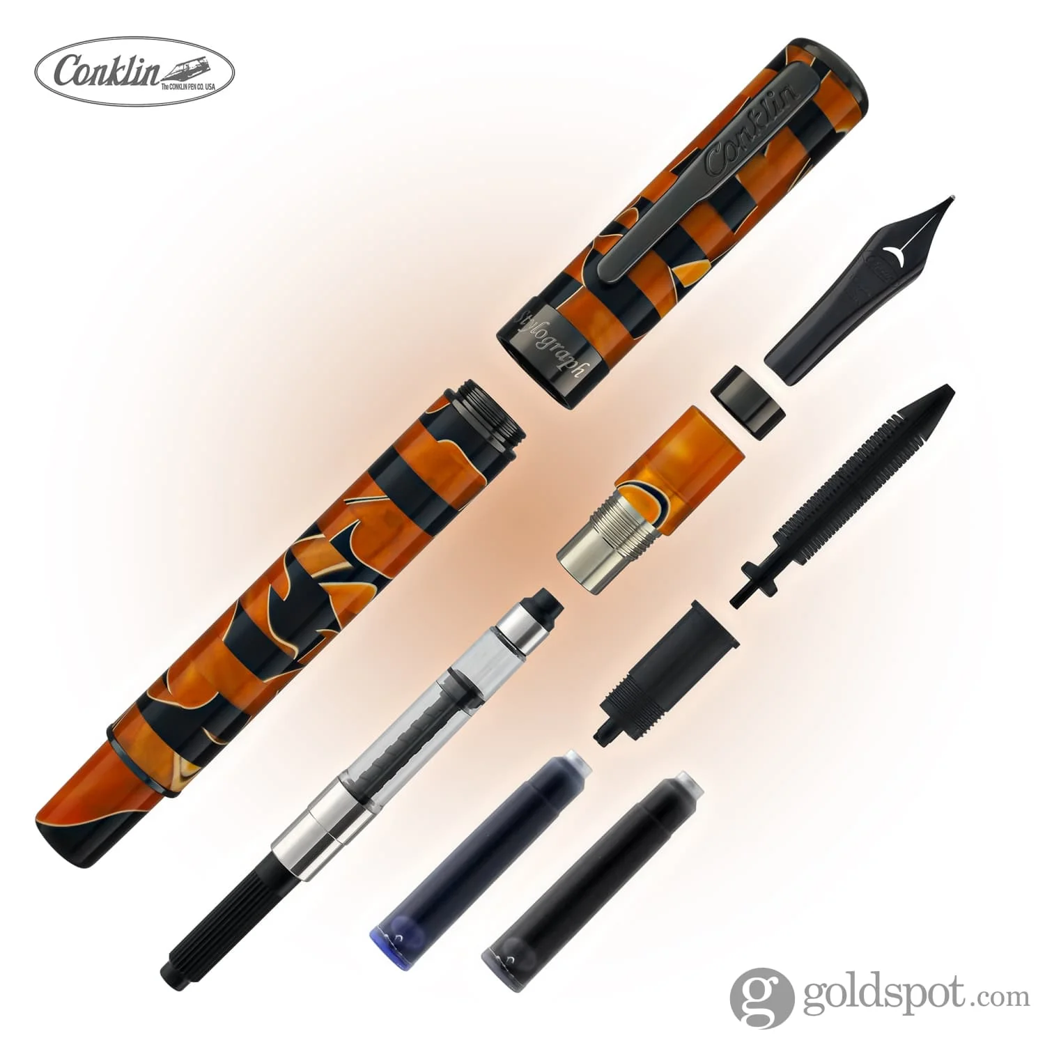 Conklin Stylograph Mosaic Fountain Pen in Orange/Black - Image 7