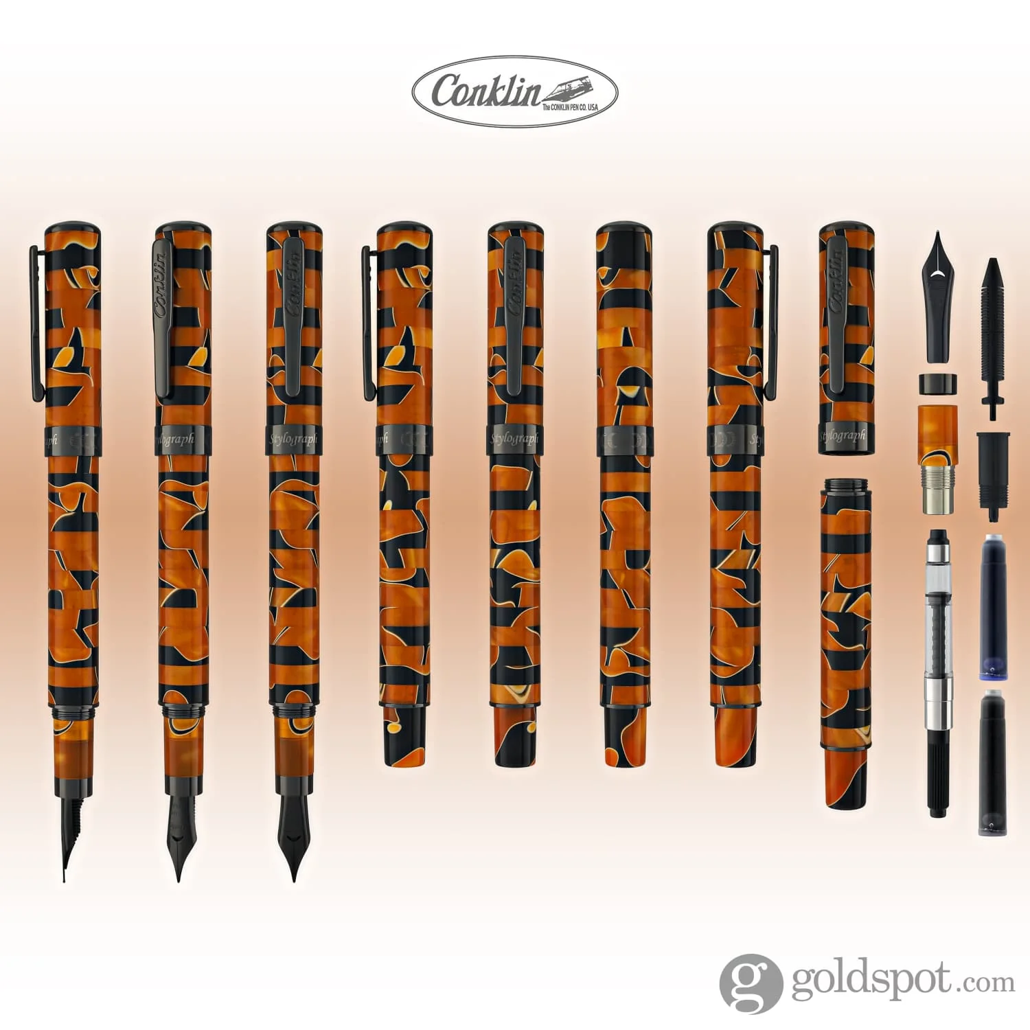 Conklin Stylograph Mosaic Fountain Pen in Orange/Black - Image 8