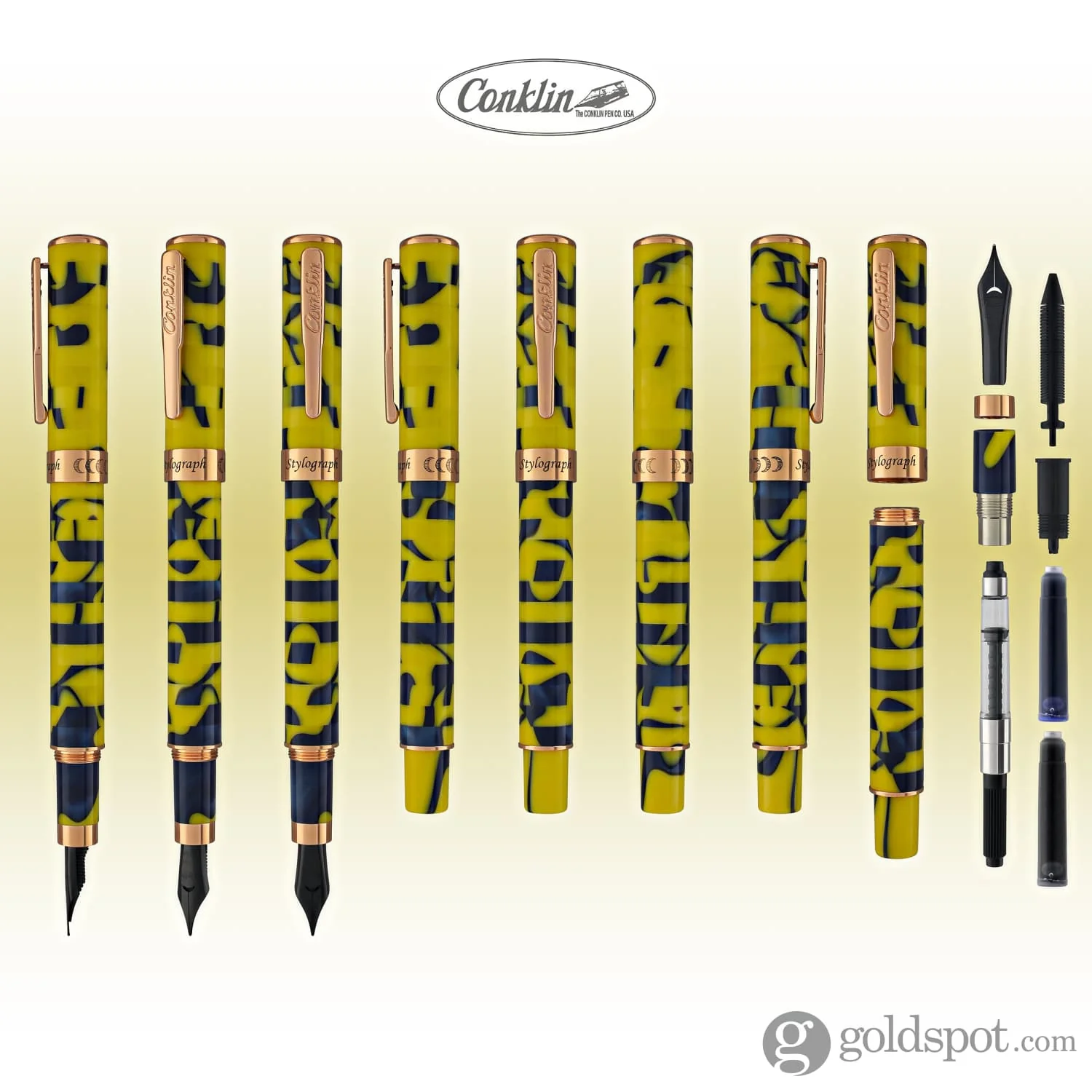 Conklin Stylograph Mosaic Fountain Pen in Yellow/Blue - Image 8