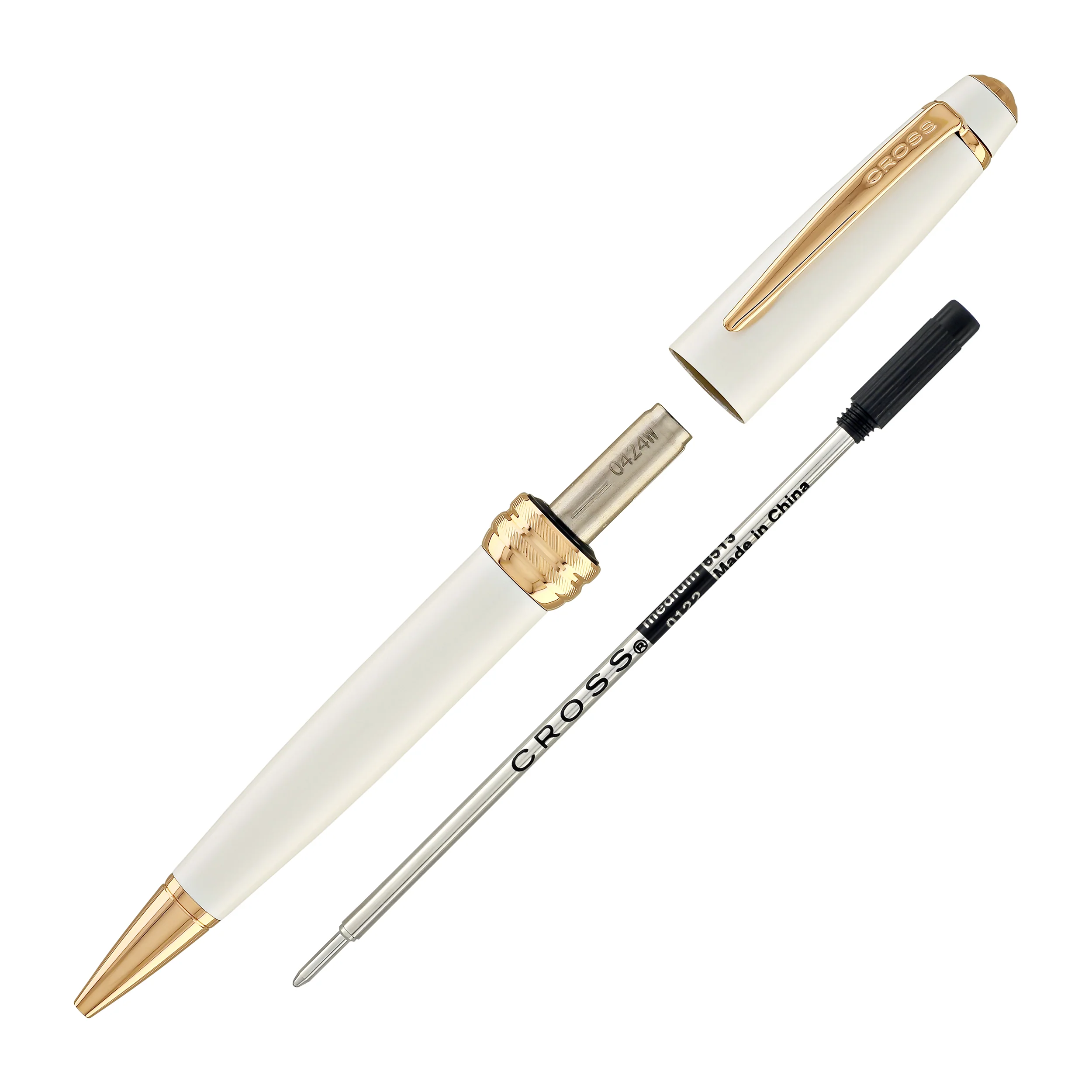 Cross Bailey Ballpoint Pen Pearlescent White Lacquer with Rose Gold Trim - Image 5