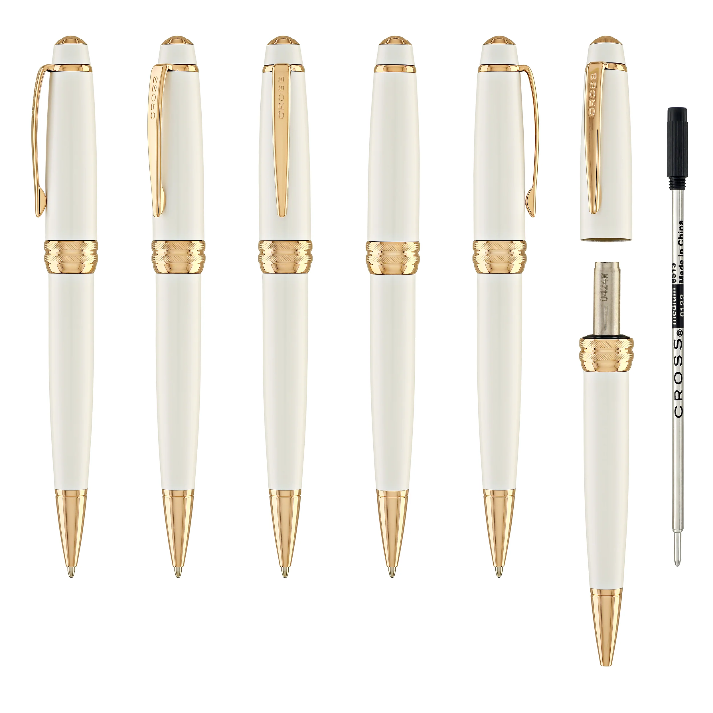 Cross Bailey Ballpoint Pen Pearlescent White Lacquer with Rose Gold Trim - Image 6