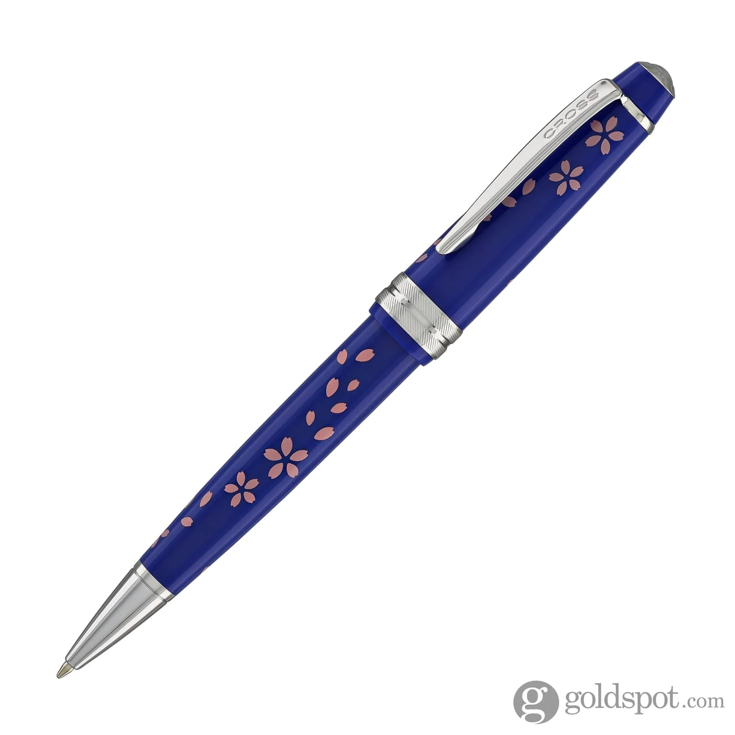 Cross Bailey Light Cherry Blossom Ballpoint Pen in Glossy Blue Resin with Polished Chrome - Image 2