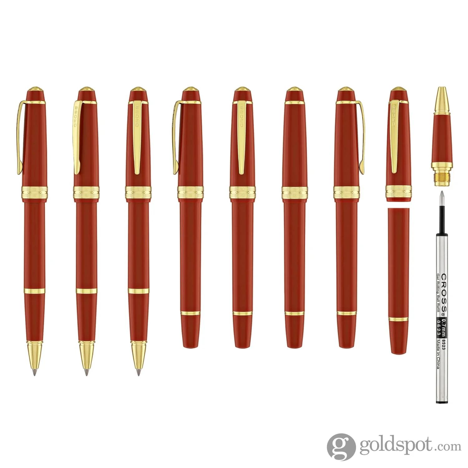 Cross Bailey Light Rollerball Pen in Glossy Burnt Orange Resin with Gold Trim - Image 8
