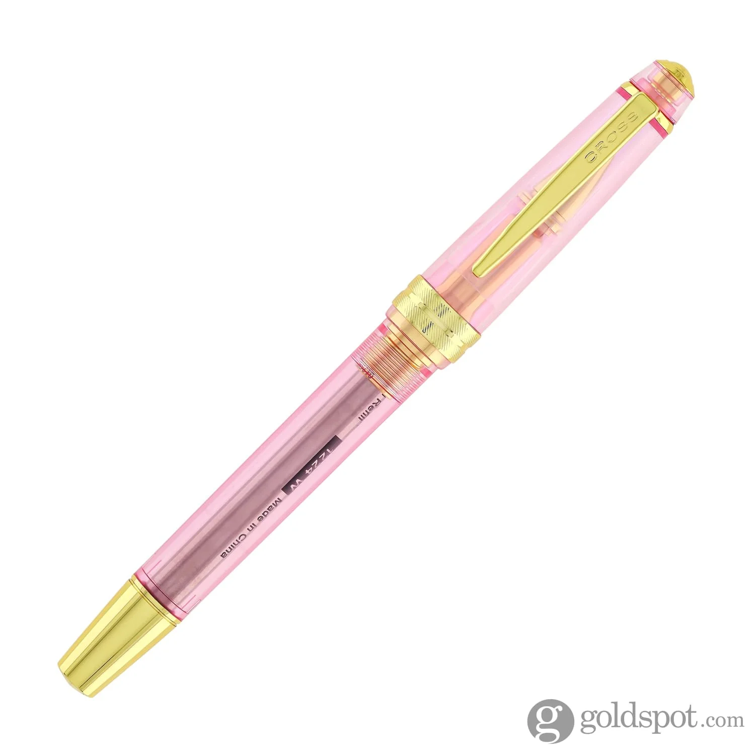 Cross Bailey Light Rollerball Pen in Translucent Pink Resin with Gold Trim - Image 2