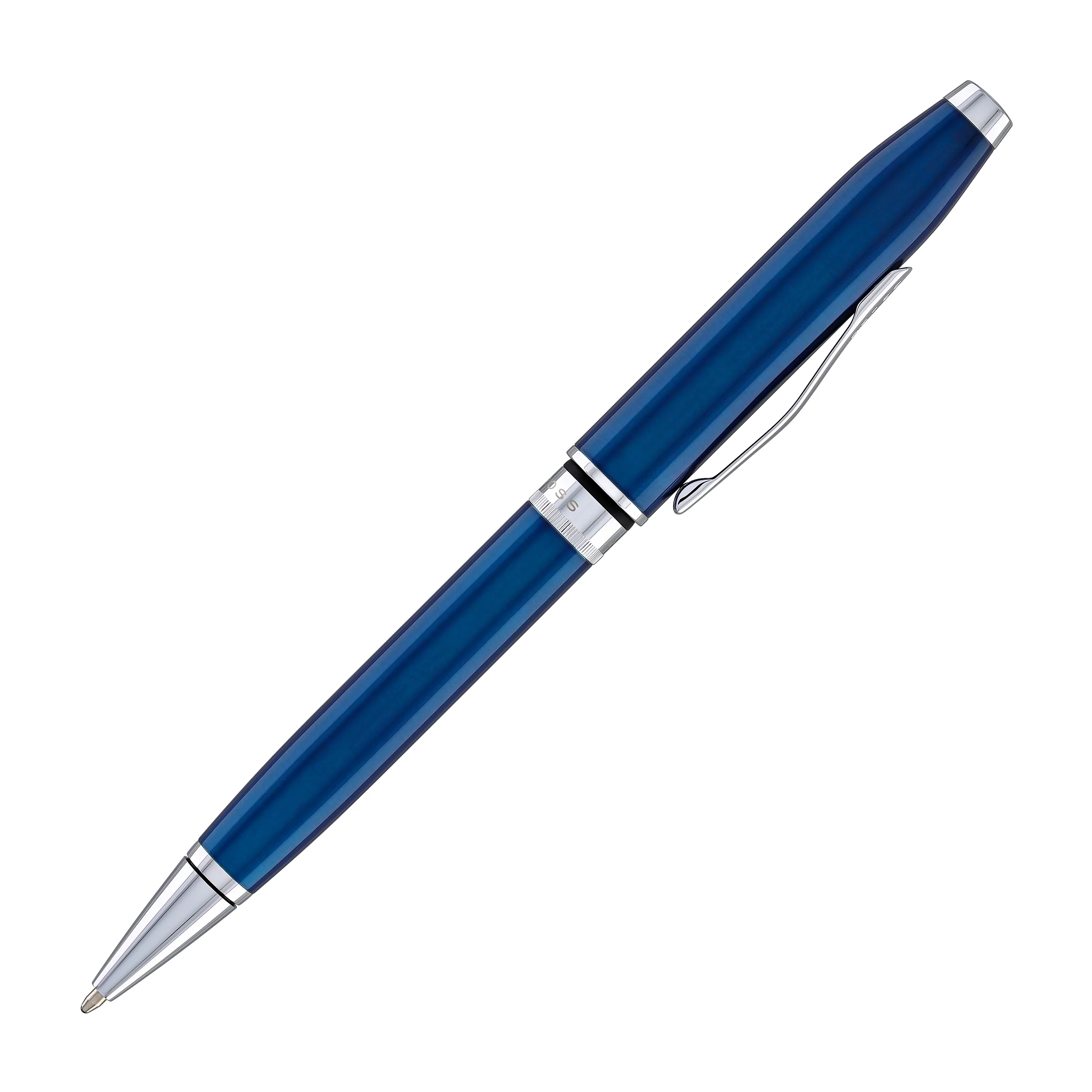 Cross Foundry Ballpoint Pen in Glossy Translucent Blue Lacquer with Polished Chrome Appointments - Image 5