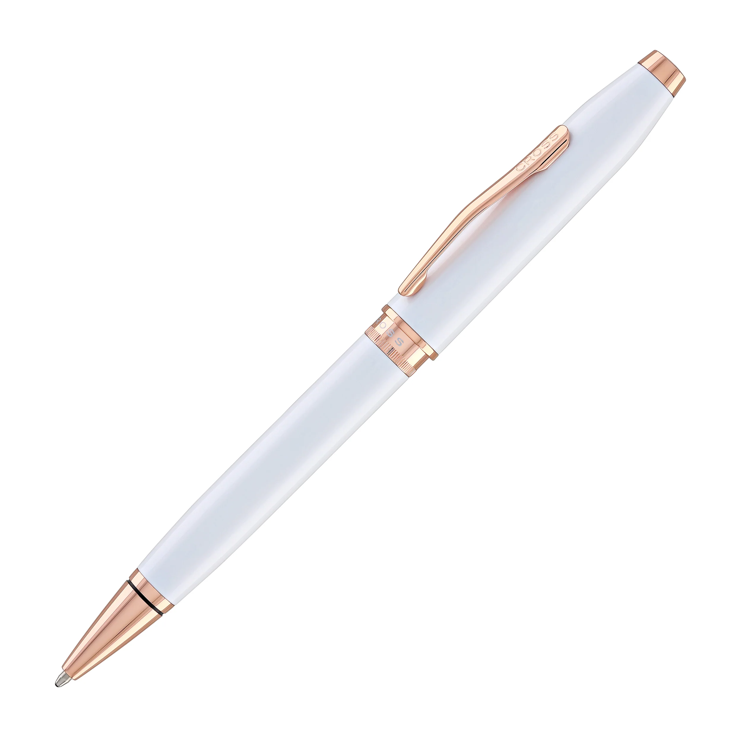 Cross Foundry Ballpoint Pen in Pearl White Lacquer with Rose Gold Appointments - Image 3
