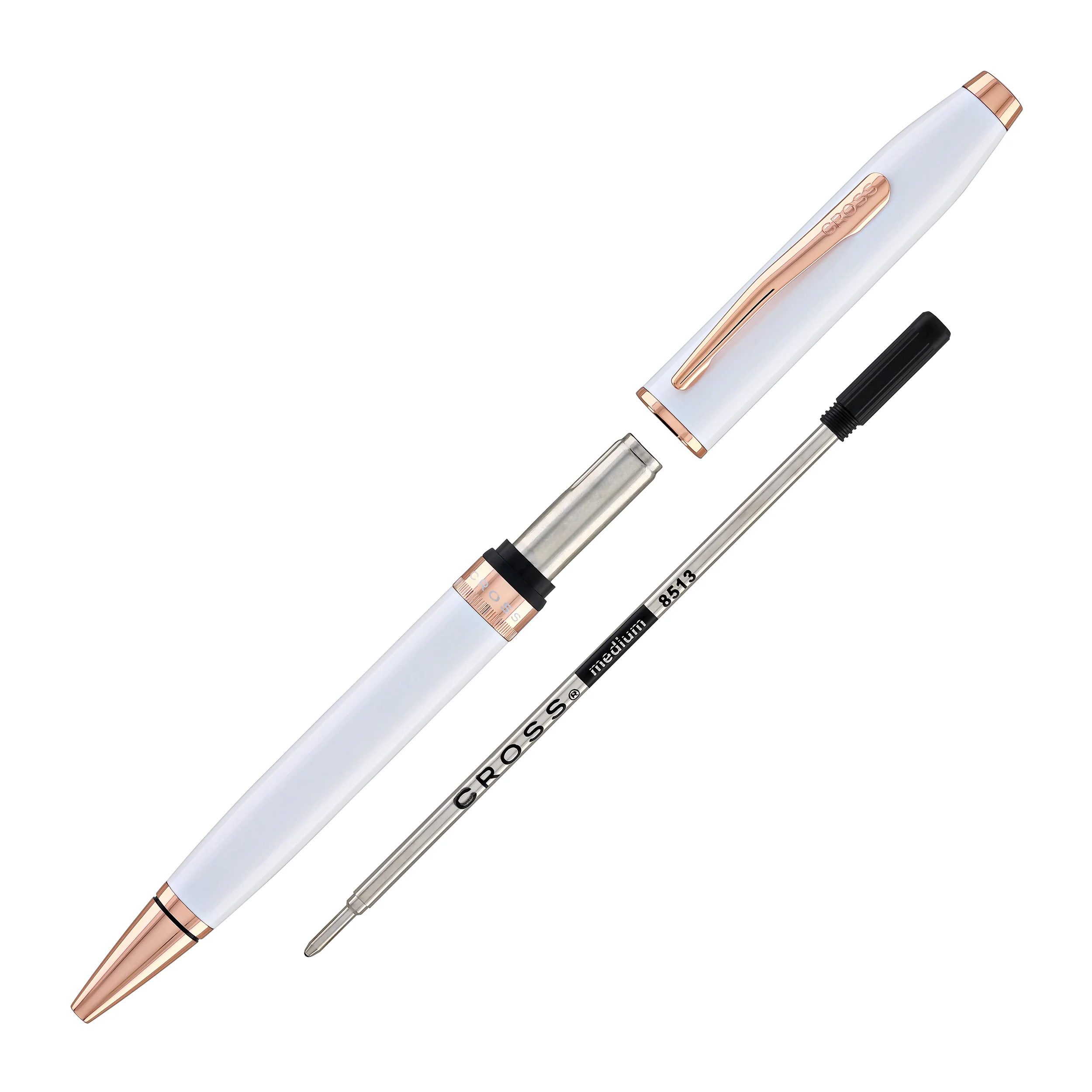 Cross Foundry Ballpoint Pen in Pearl White Lacquer with Rose Gold Appointments - Image 6