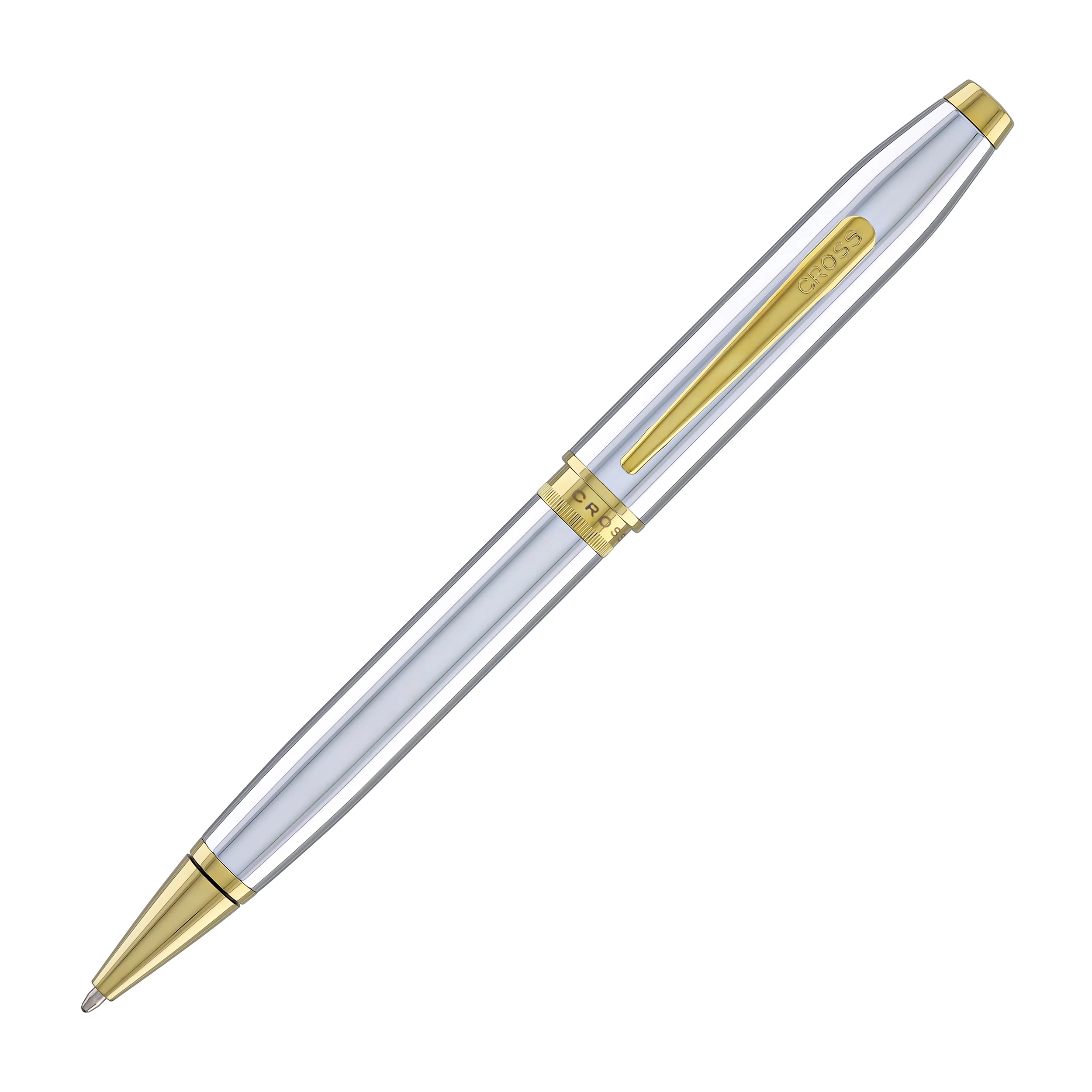 Cross Foundry Ballpoint Pen in Polished Chrome with PVD Gold Appointments - Image 2
