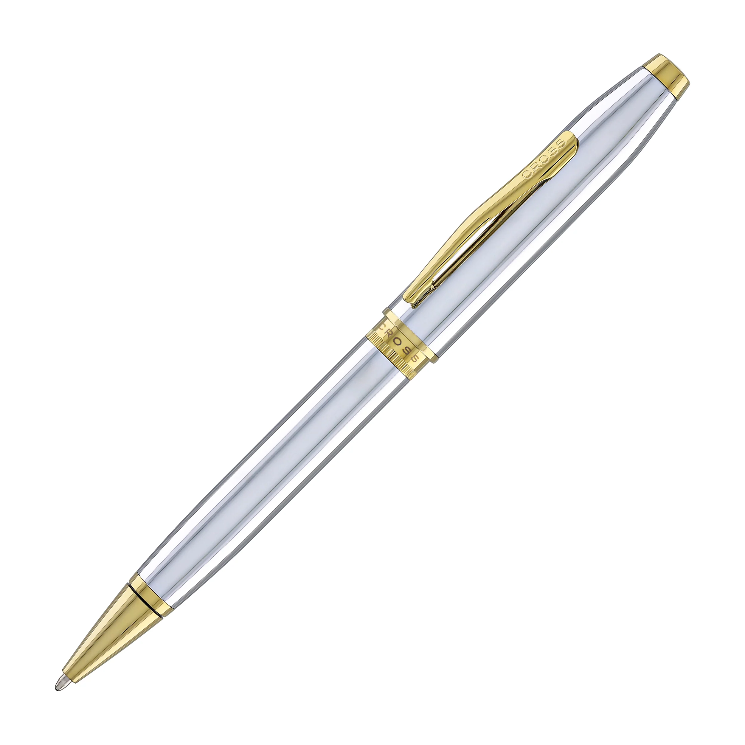 Cross Foundry Ballpoint Pen in Polished Chrome with PVD Gold Appointments - Image 3