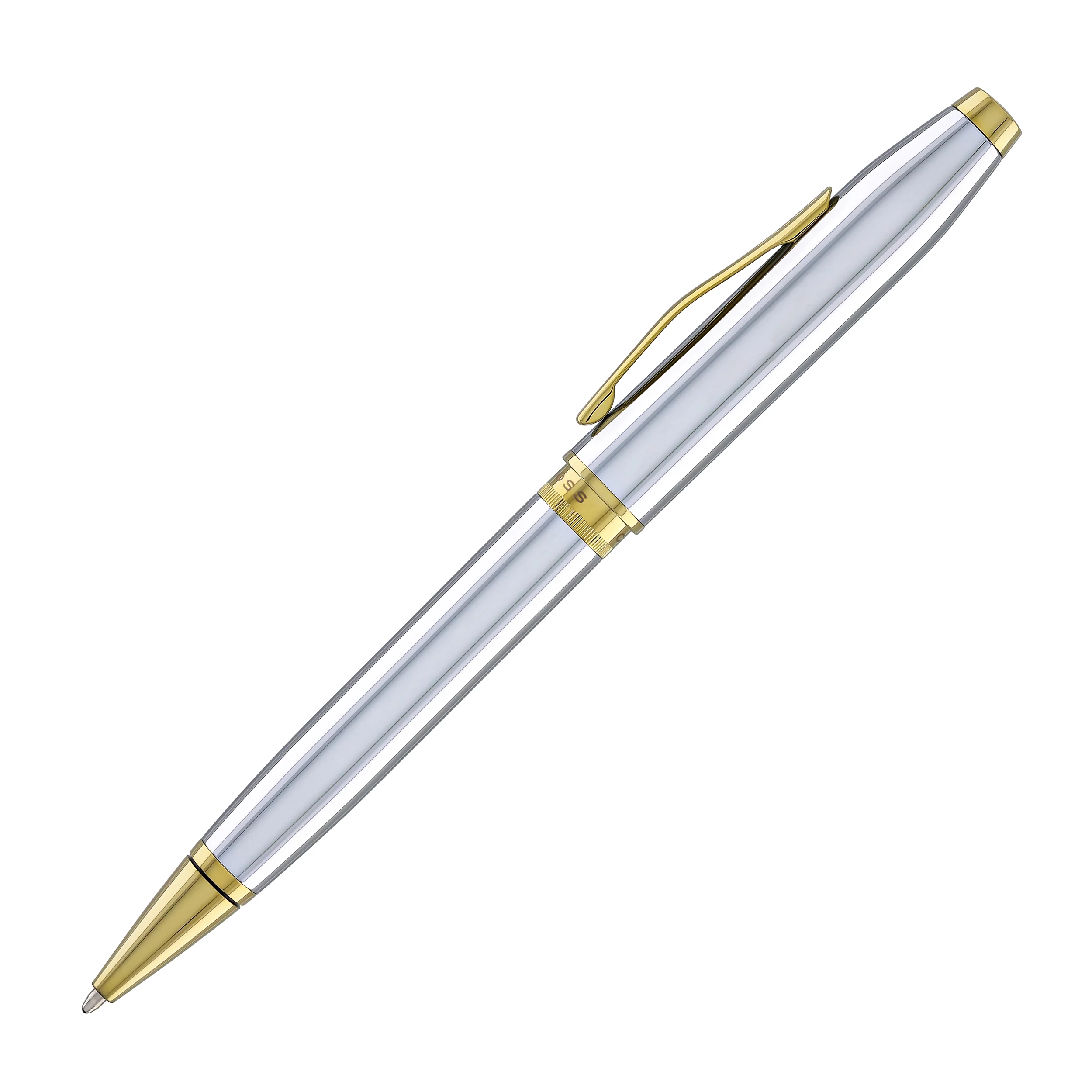 Cross Foundry Ballpoint Pen in Polished Chrome with PVD Gold Appointments - Image 4