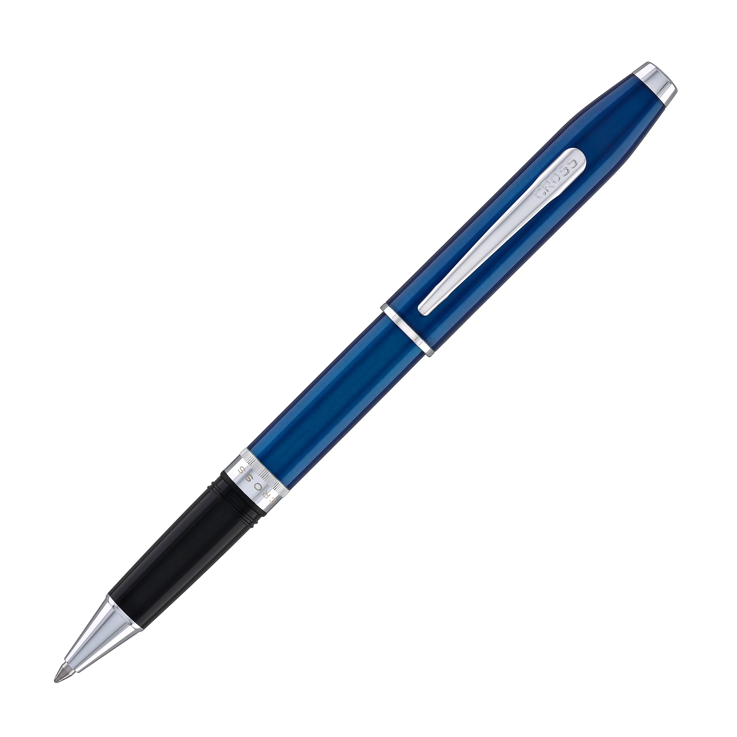 Cross Foundry Rollerball Pen in Glossy Translucent Blue Lacquer with Polished Chrome Appointments - Image 3
