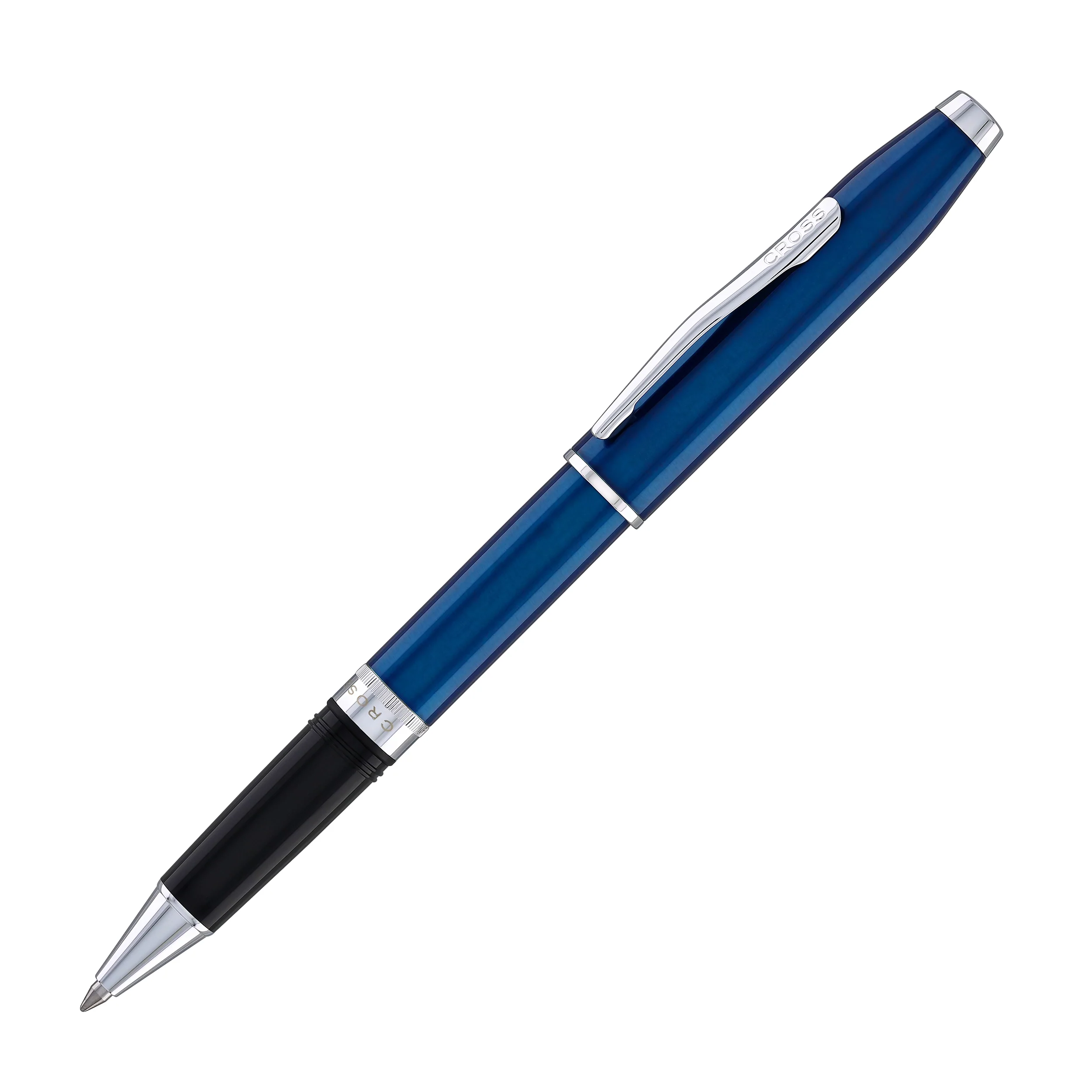 Cross Foundry Rollerball Pen in Glossy Translucent Blue Lacquer with Polished Chrome Appointments - Image 4