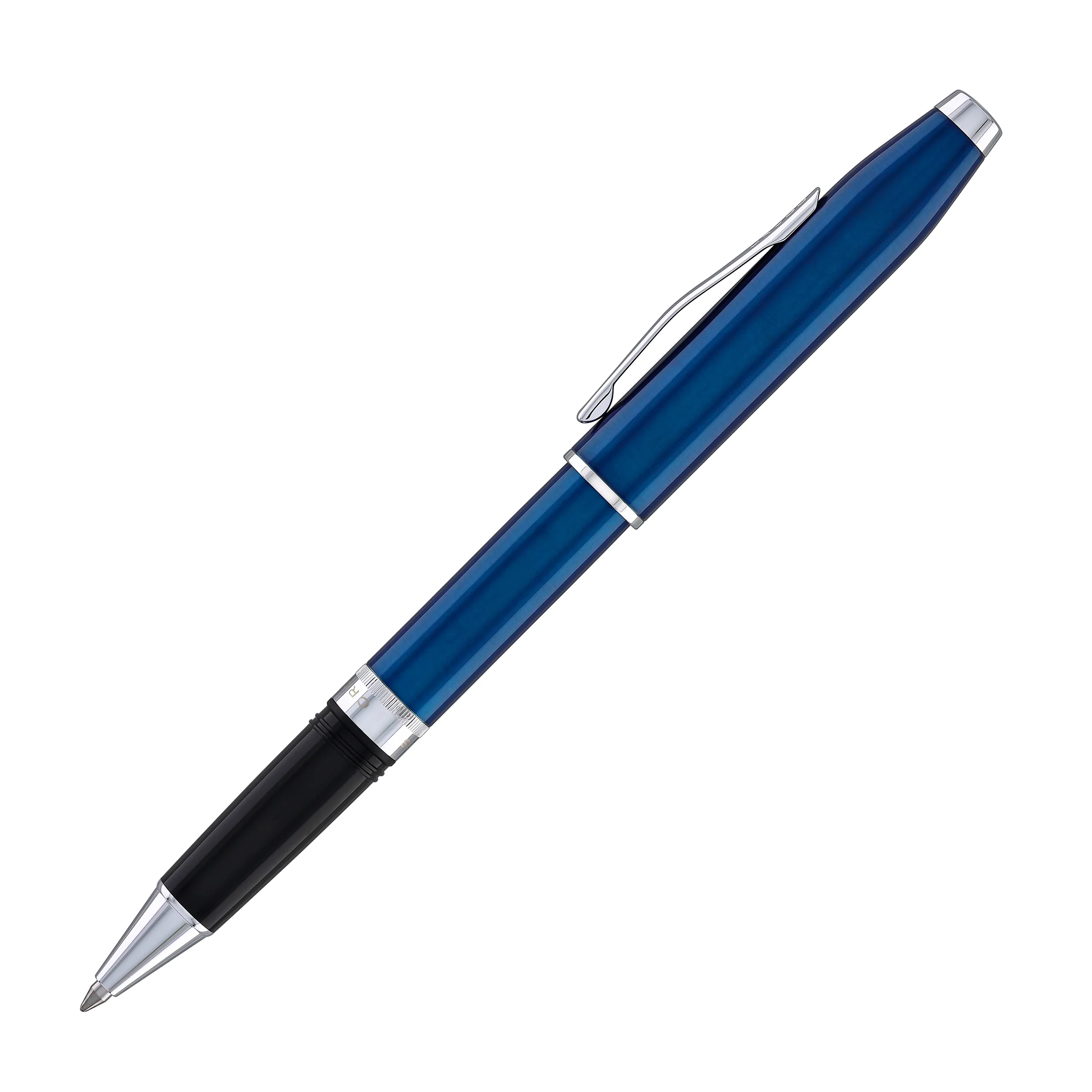 Cross Foundry Rollerball Pen in Glossy Translucent Blue Lacquer with Polished Chrome Appointments - Image 5