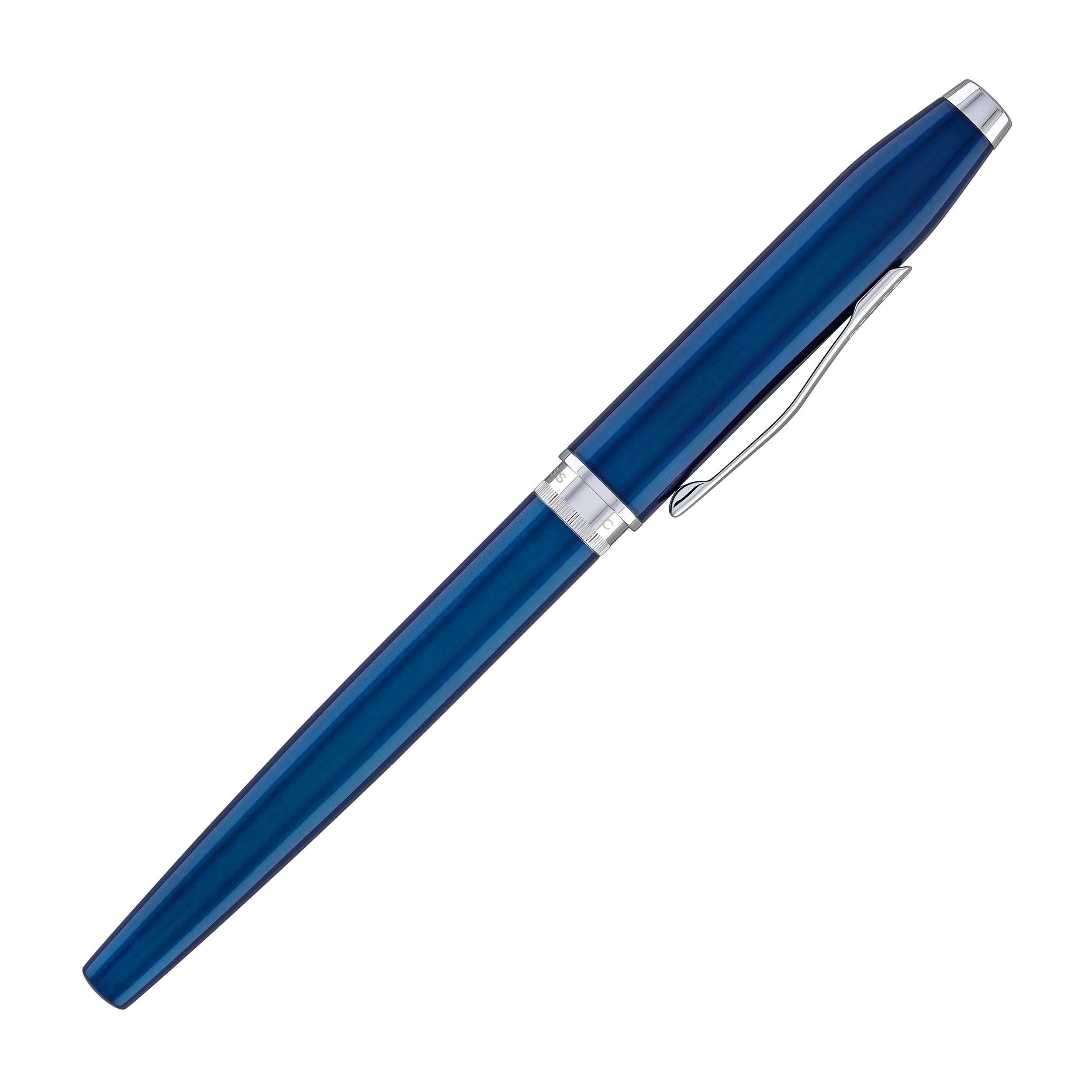Cross Foundry Rollerball Pen in Glossy Translucent Blue Lacquer with Polished Chrome Appointments - Image 7
