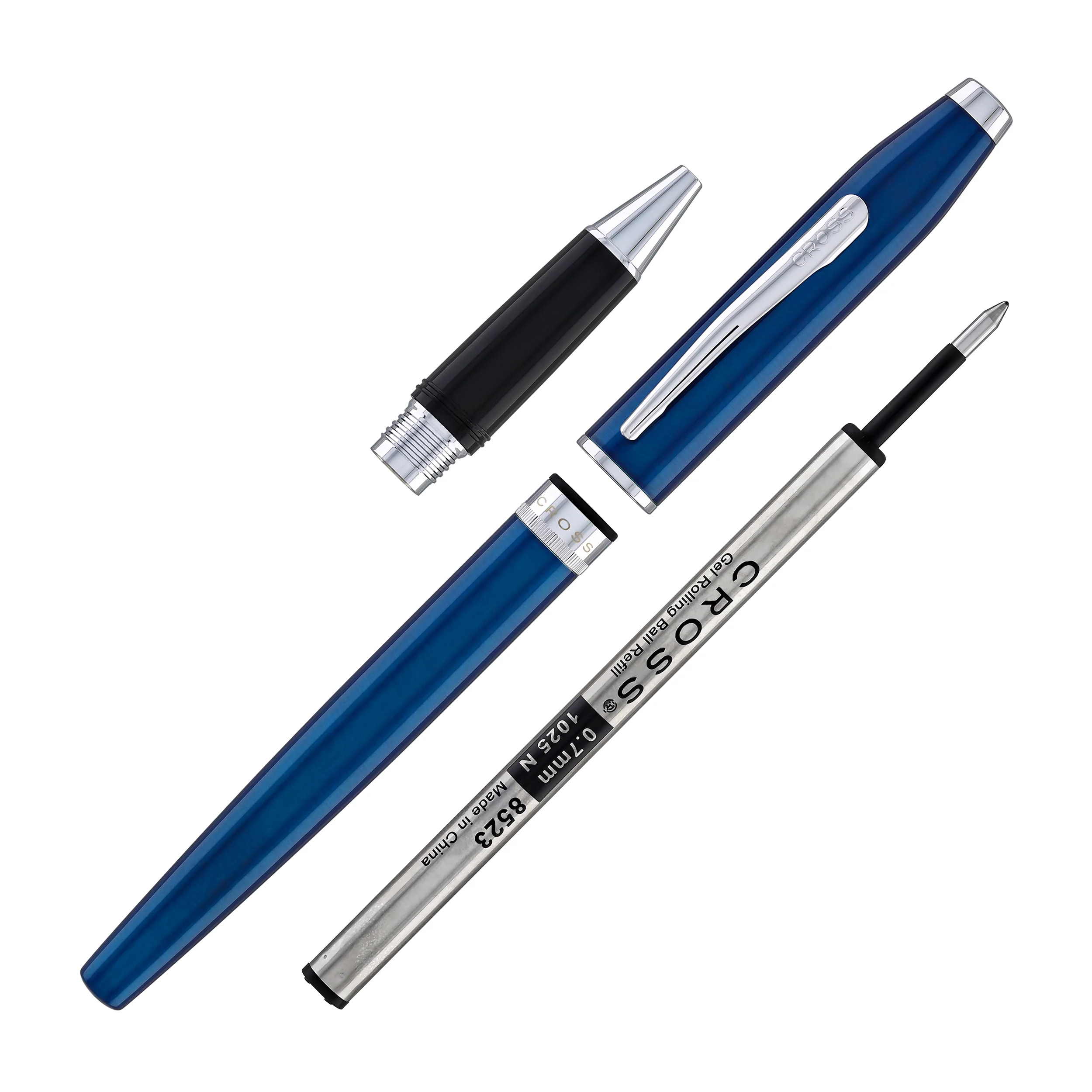 Cross Foundry Rollerball Pen in Glossy Translucent Blue Lacquer with Polished Chrome Appointments - Image 8