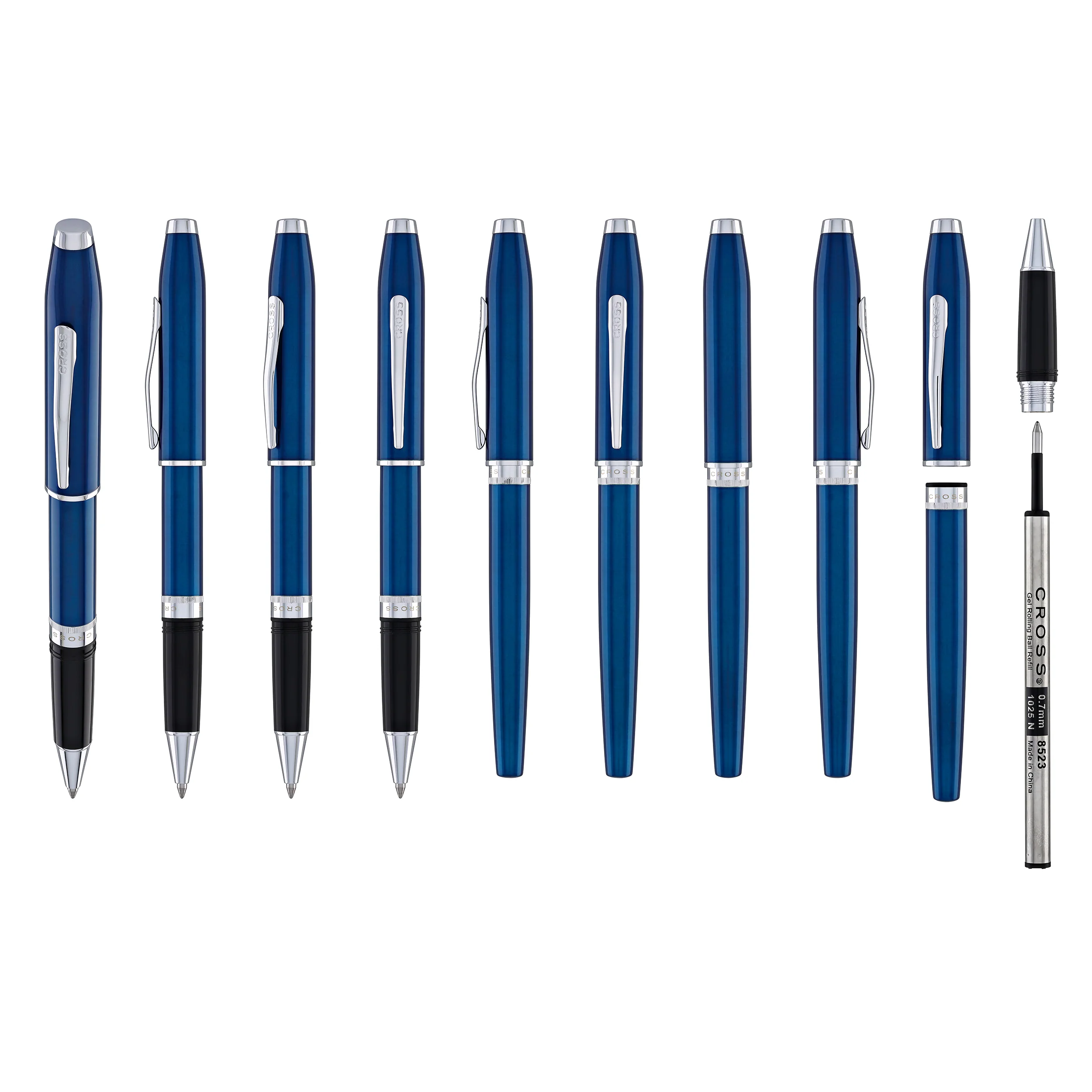Cross Foundry Rollerball Pen in Glossy Translucent Blue Lacquer with Polished Chrome Appointments - Image 9
