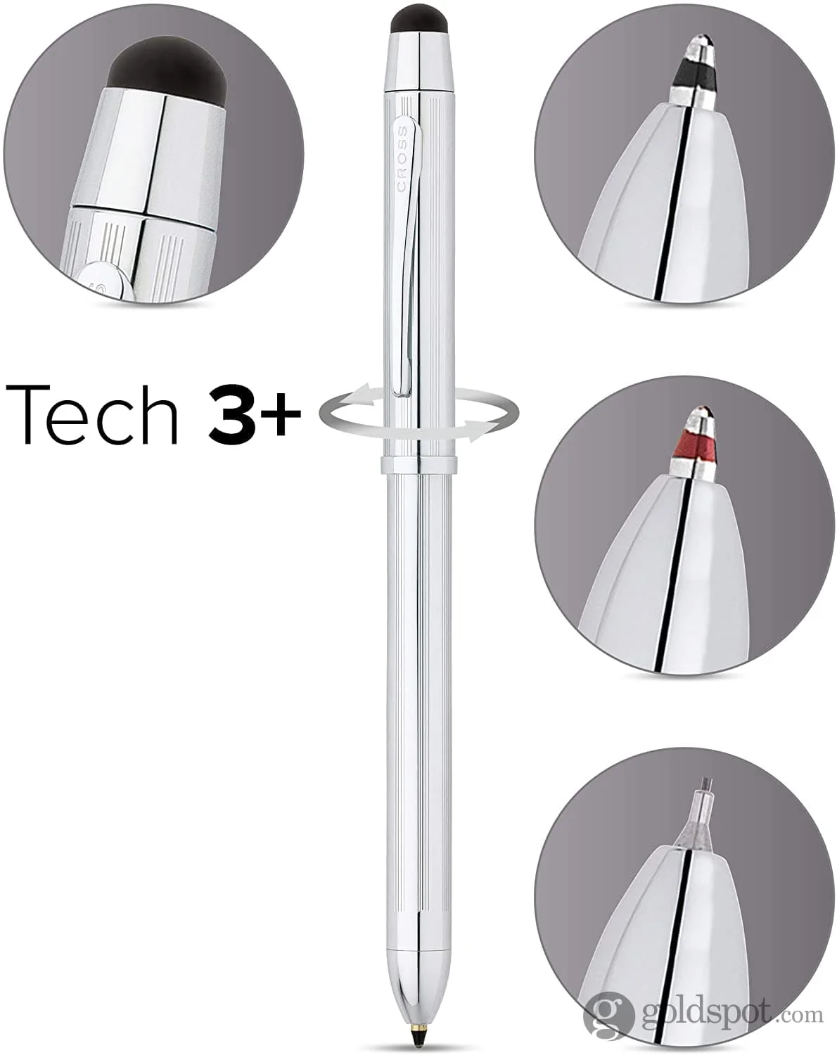 Cross Tech 3+ Multi Functional Pen in Lustrous Chrome with Chrome Trim - Image 2