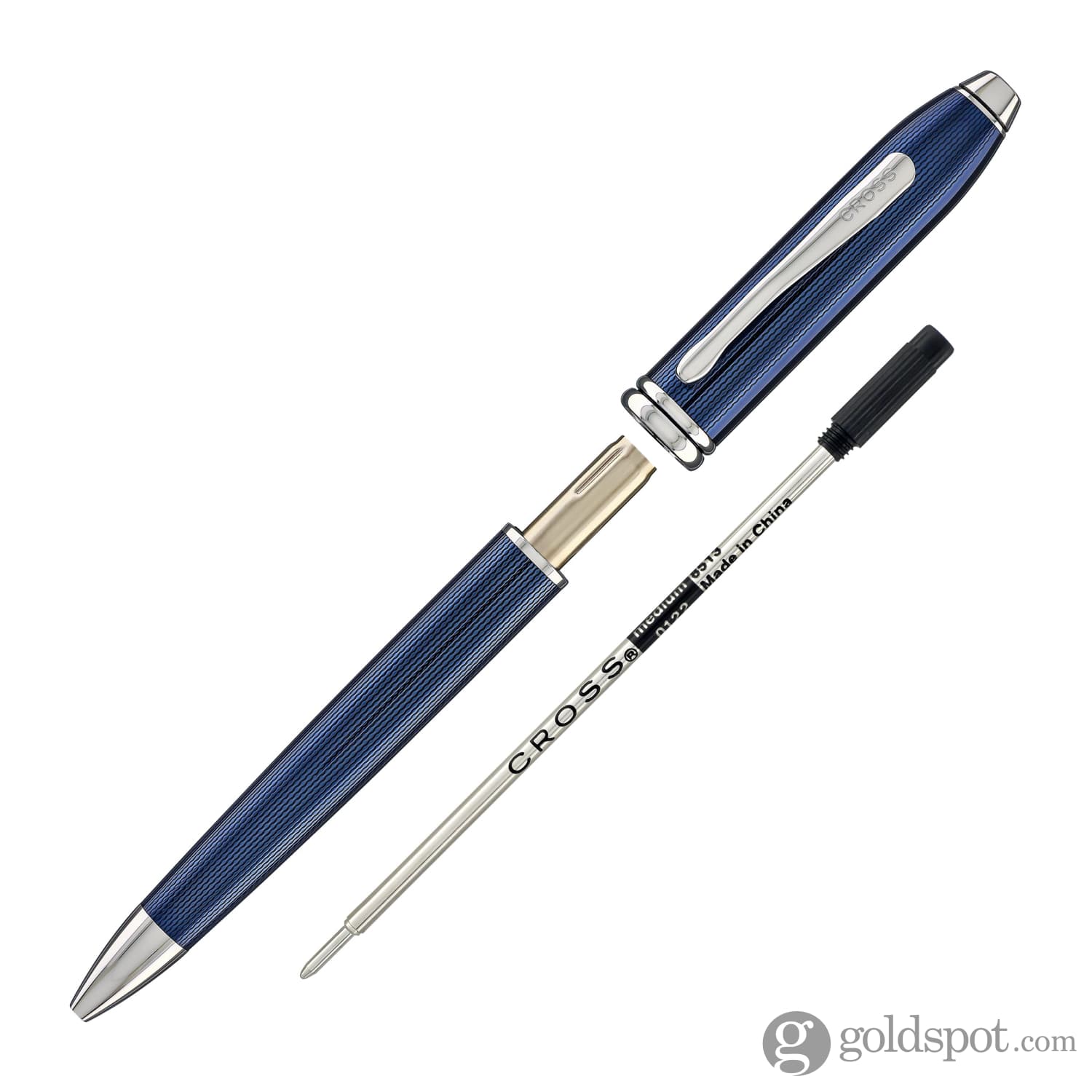 Cross Townsend Ballpoint Pen in Polished Translucent Cobalt Blue Engraved Diamond Pattern - Image 6