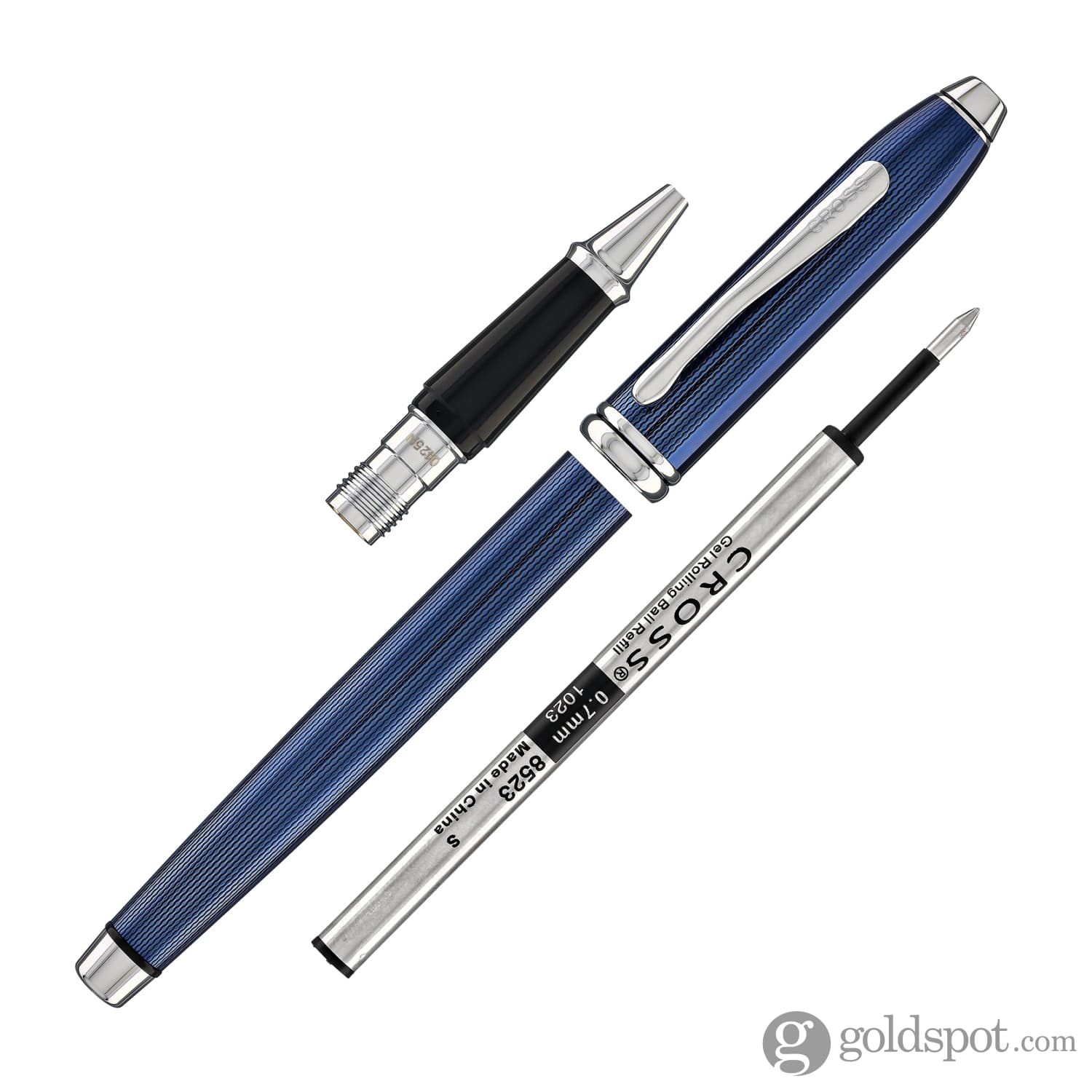 Cross Townsend Rollerball Pen in Translucent Polished Cobalt Blue Engraved Diamond Pattern - Image 8