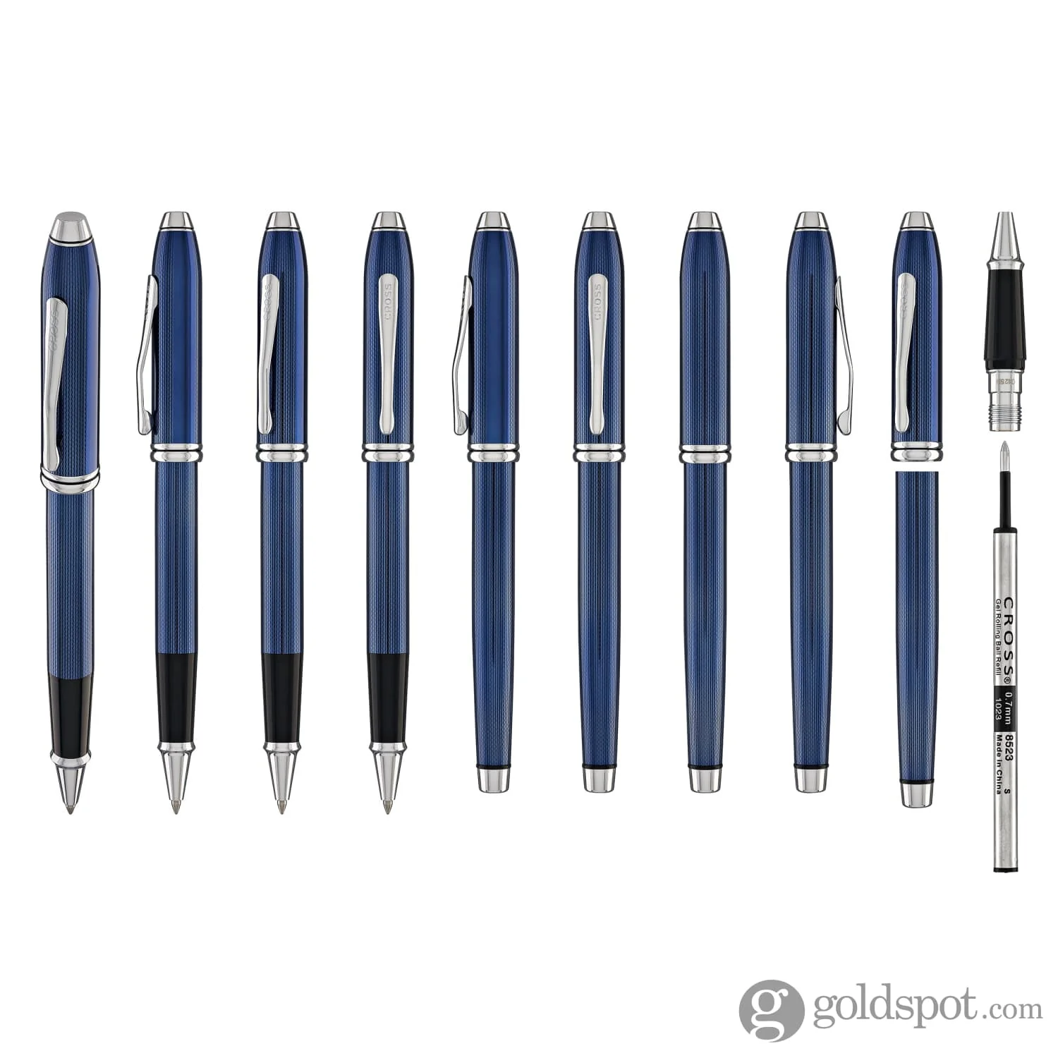 Cross Townsend Rollerball Pen in Translucent Polished Cobalt Blue Engraved Diamond Pattern - Image 9