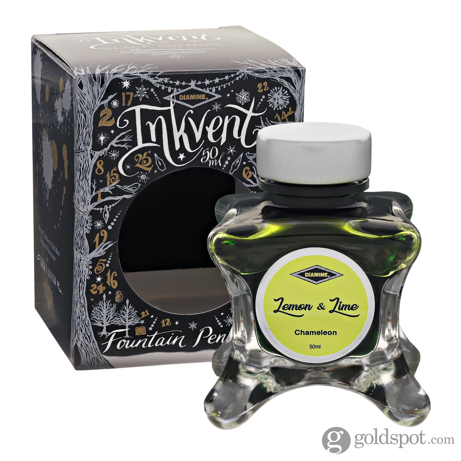 Diamine Inkvent Black Edition Chameleon & Shimmer Bottled Ink in Lemon & Lime - 50 mL - Image 4