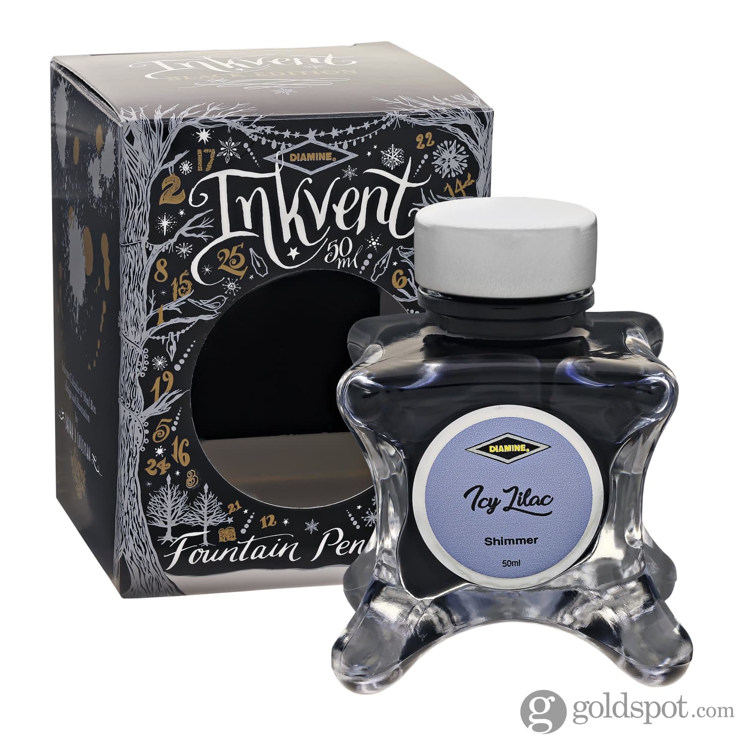 Diamine Inkvent Black Edition Shimmer Bottled Ink in Icy Lilac - 50 mL - Image 4