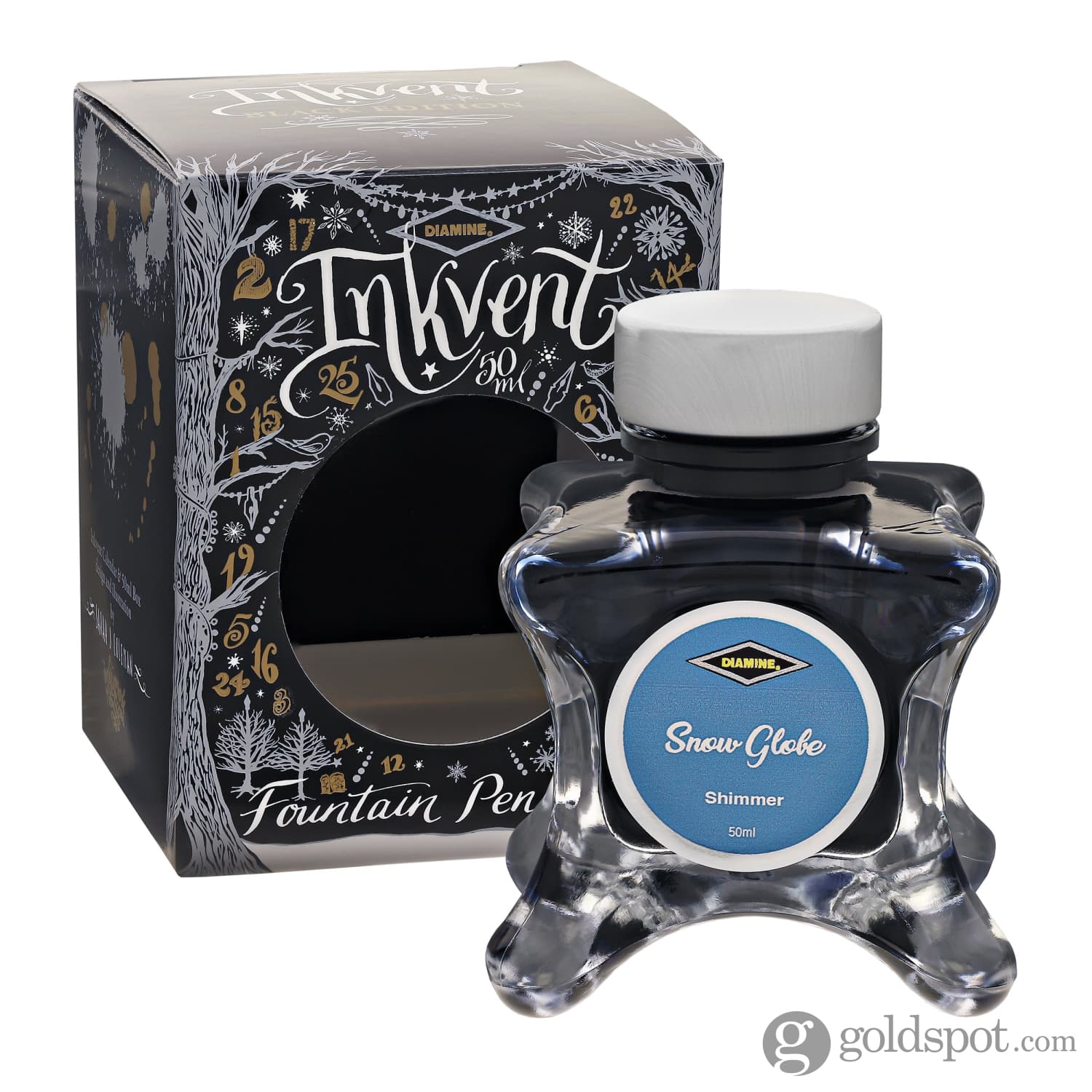 Diamine Inkvent Black Edition Shimmer Bottled Ink in Snow Globe - 50 mL - Image 4