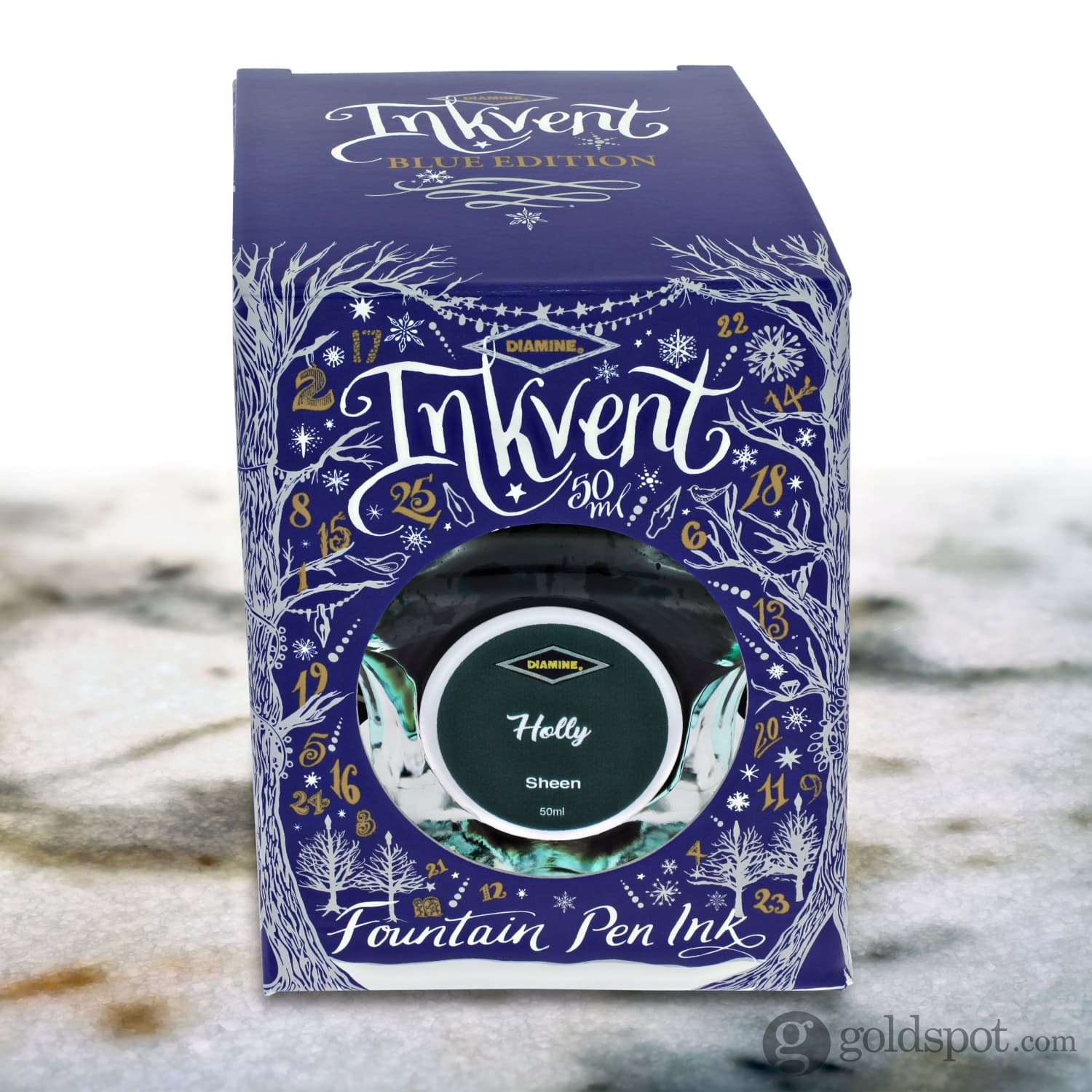Diamine Inkvent Blue Edition Sheen Bottled Ink in Holly - 50 mL - Image 3