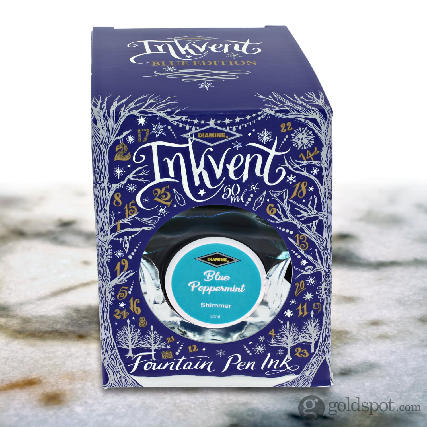 Diamine Inkvent Blue Edition Shimmer Bottled Ink in Blue Peppermint - 50 mL - Image 3