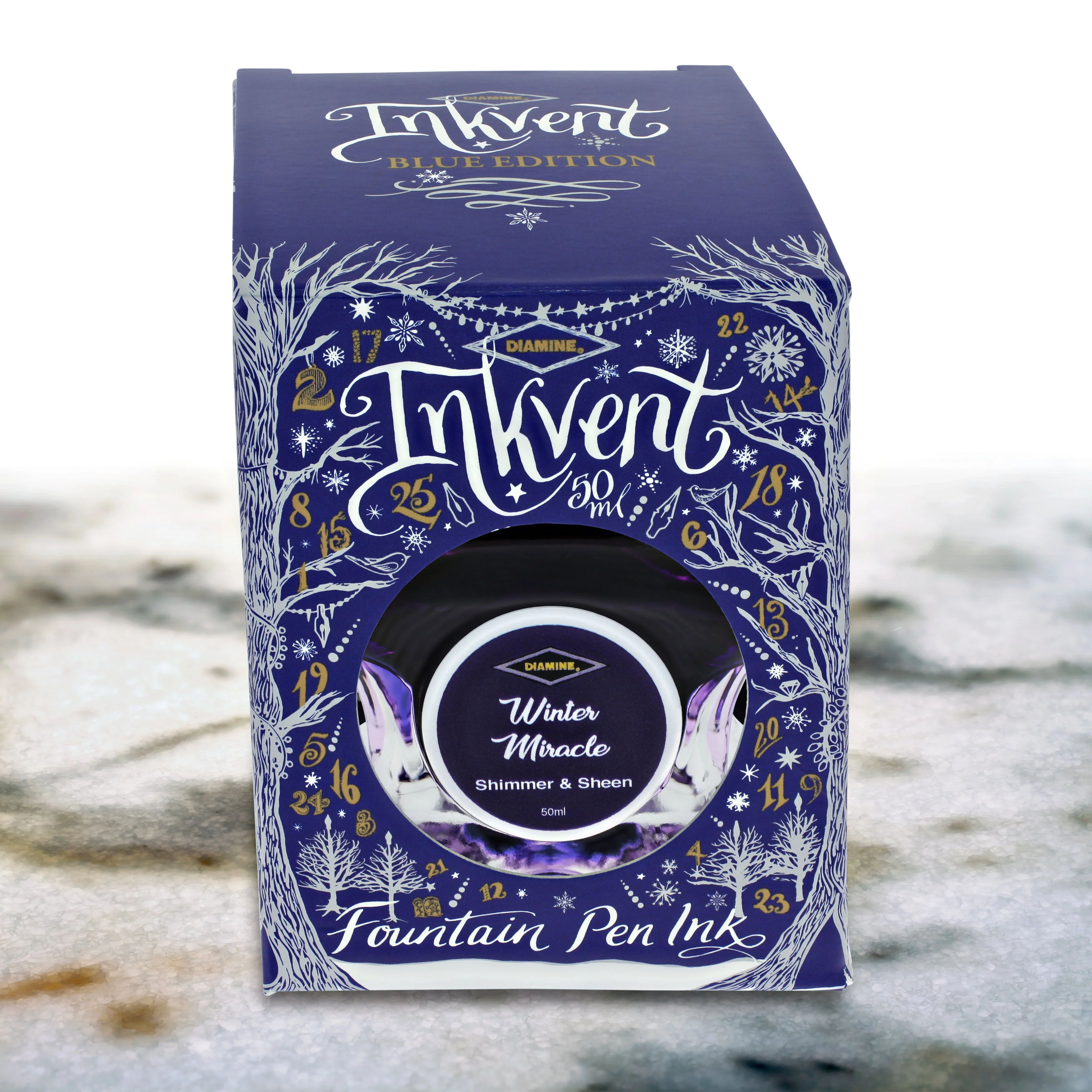Diamine Inkvent Blue Edition Shimmer & Sheen Bottled Ink in Winter Miracle - 50 mL - Image 3