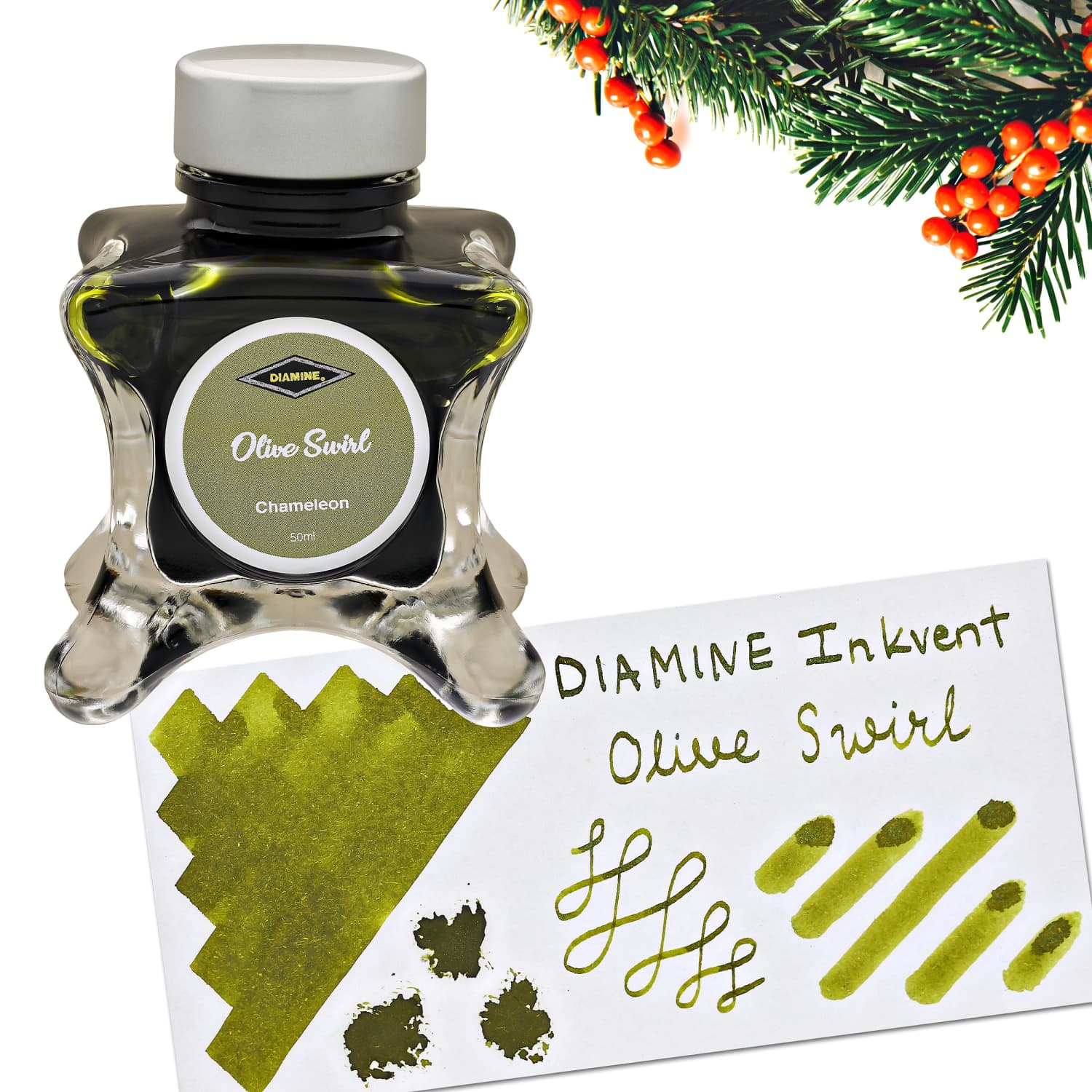 Diamine Inkvent Green Edition Chameleon Bottled Ink in Olive Swirl - 50 mL
